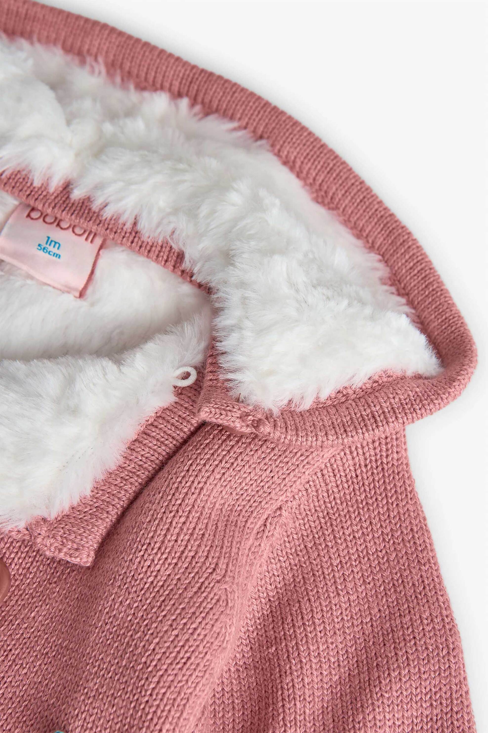 Boboli βρεφική πλεκτή ζακέτα με κεντήματα και κουκούλα με επένδυση από faux γούνα - 142120 Ροζ φωτογραφία