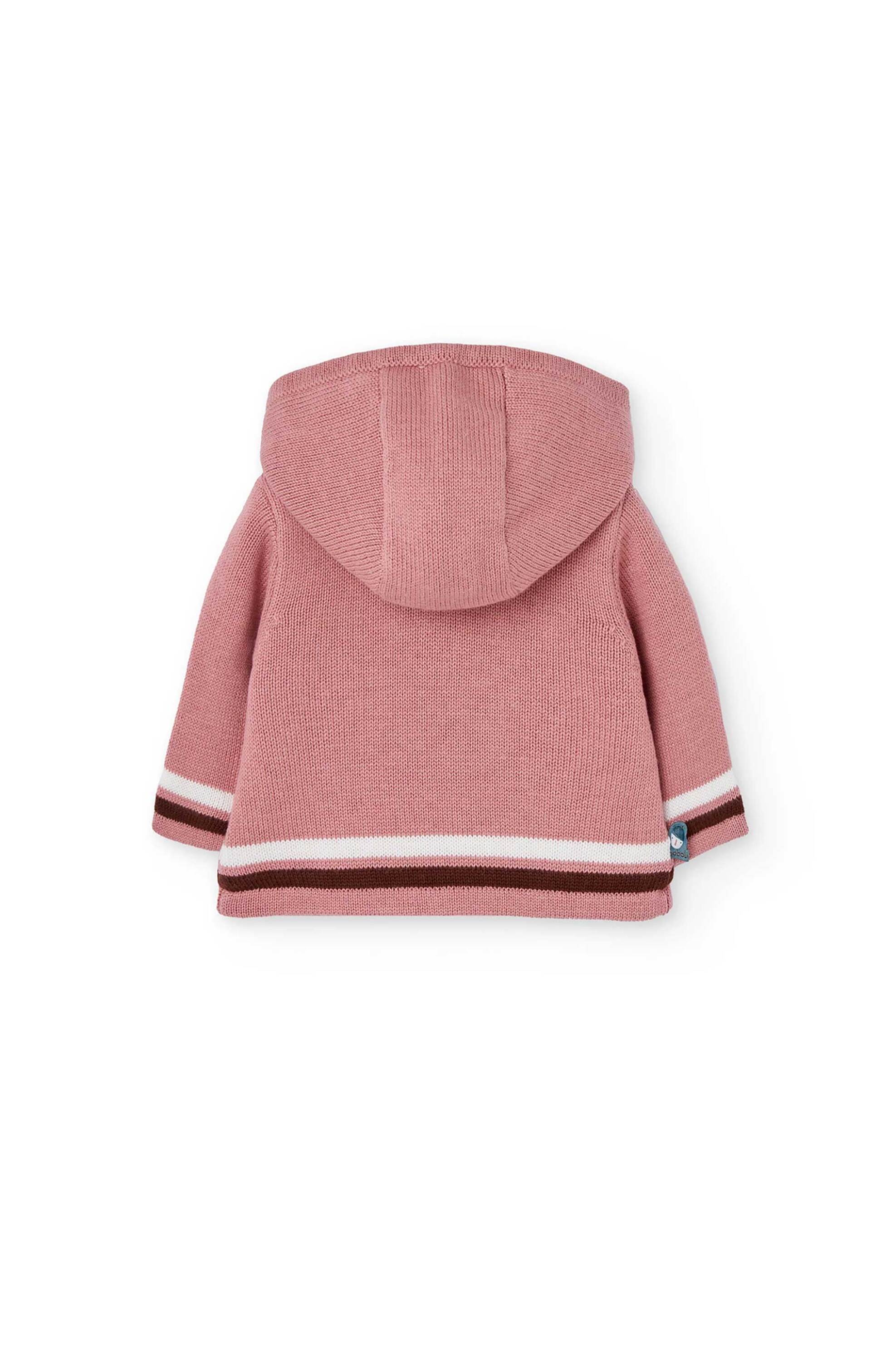 Boboli βρεφική πλεκτή ζακέτα με κεντήματα και κουκούλα με επένδυση από faux γούνα - 142120 Ροζ φωτογραφία