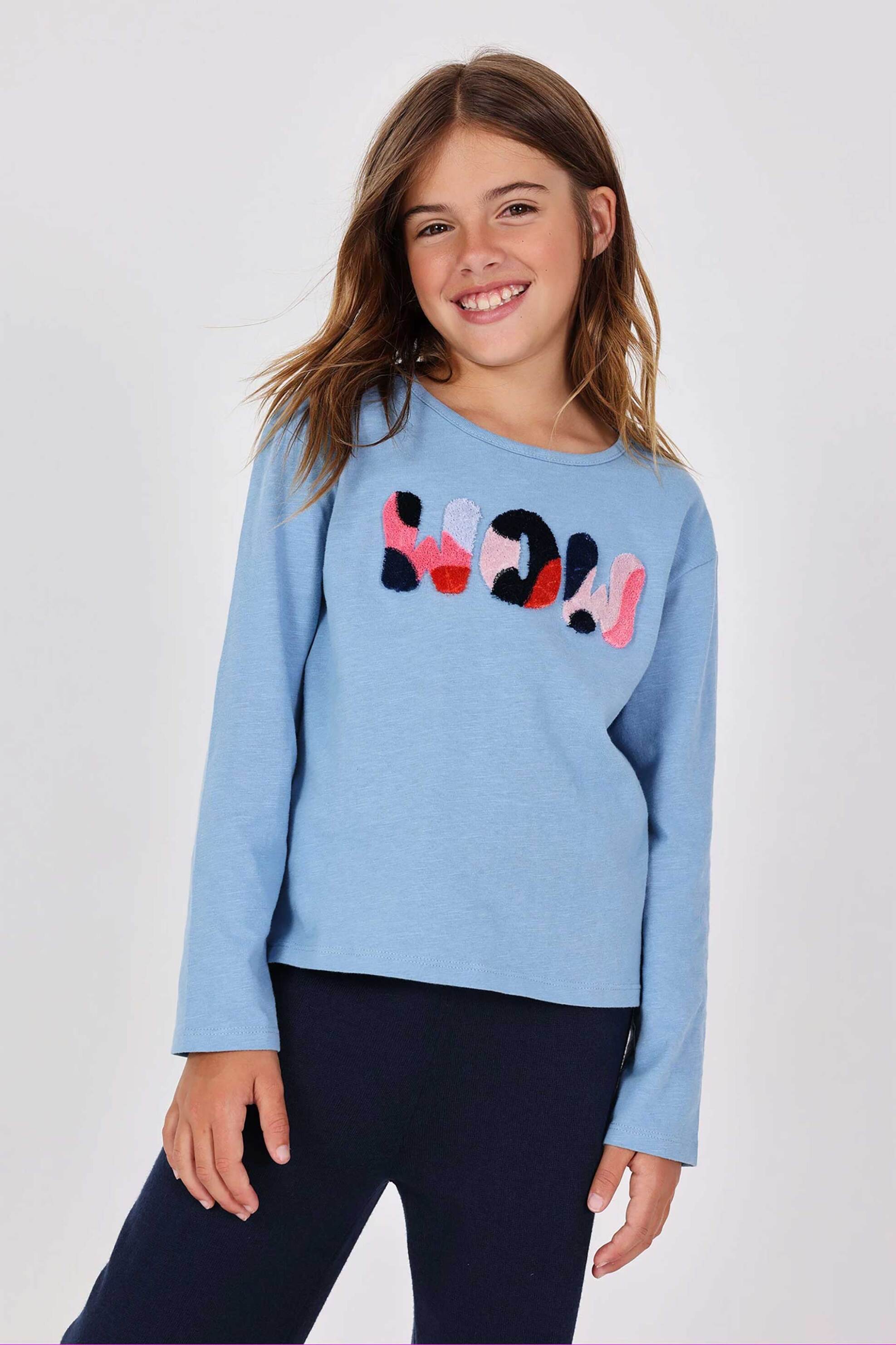 Boboli παιδική μακρυμάνικη μπλούζα με μπουλέ σχέδιο - 432043 Μπλε Ανοιχτό