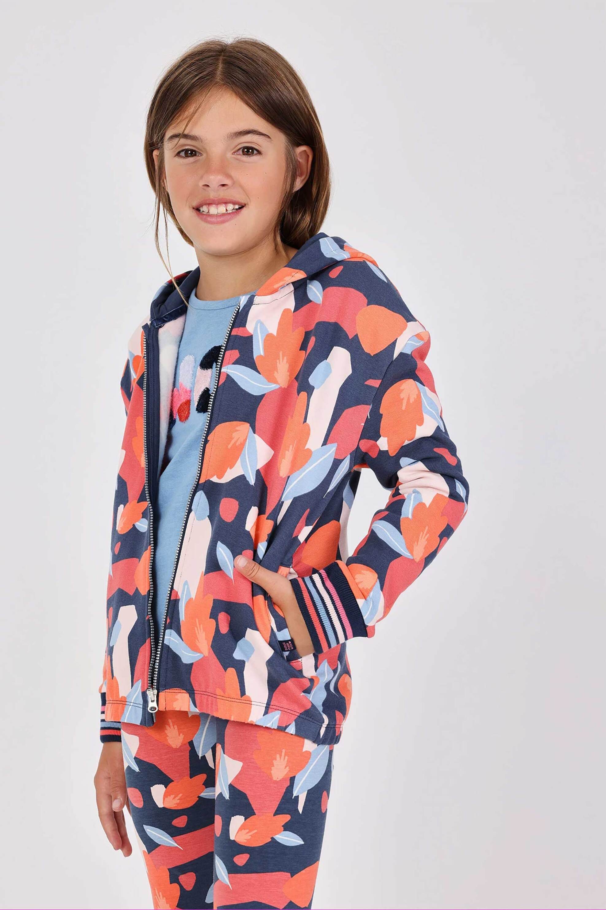 Boboli παιδική ζακέτα φούτερ με κουκούλα και floral print - 432155 Πολύχρωμο