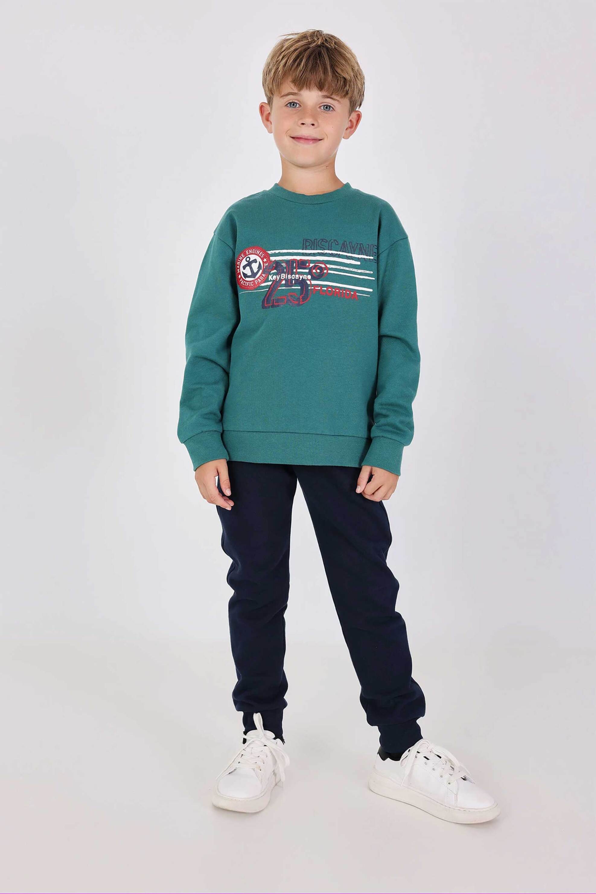 Boboli παιδικό σετ μπλούζα φούτερ με print και φόρμα (2 τεμάχια) - 502186 Πετρόλ