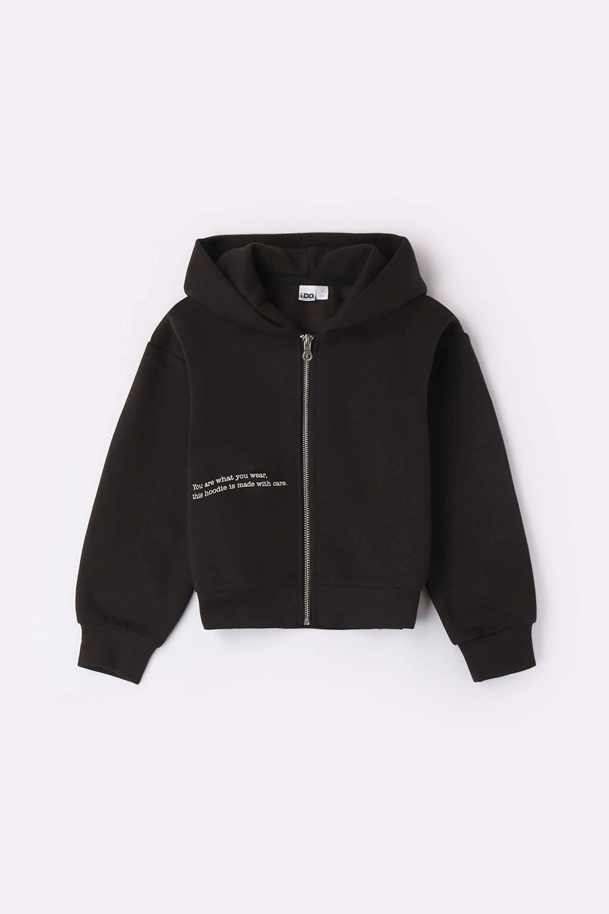 iDo παιδική βαμβακερή ζακέτα φούτερ με κουκούλα και contrast lettering και logo print - 4.7859/00 Μαύρο