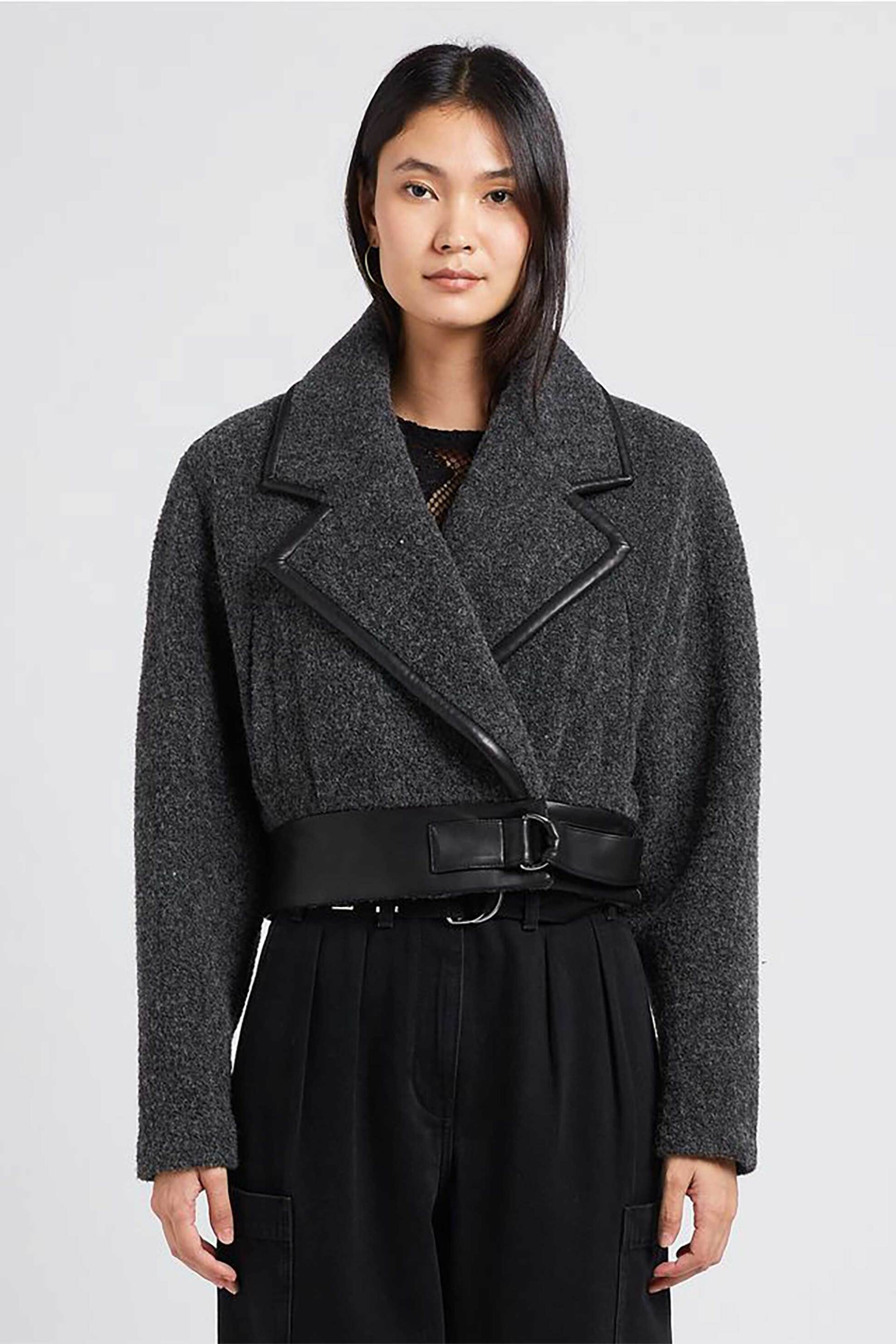 Iro γυναικείο κοντό μάλλινο jacket με δερμάτινες λεπτομέρειες "Gumi" - WP07GUMI Ανθρακί