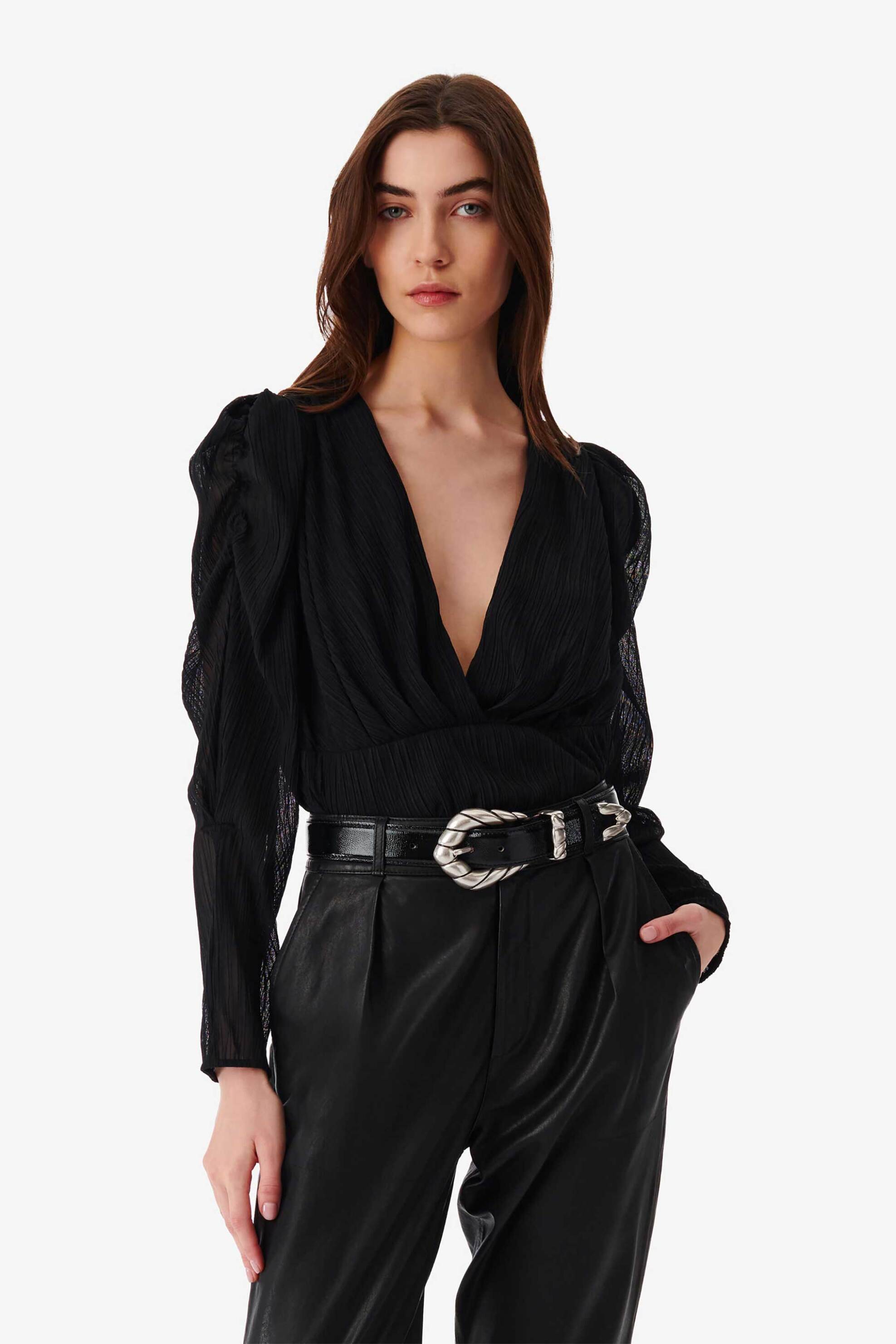 IRO Iro γυναικείο crop top με ανοιχτό V "Amili" - WP16AMILI Μαύρο