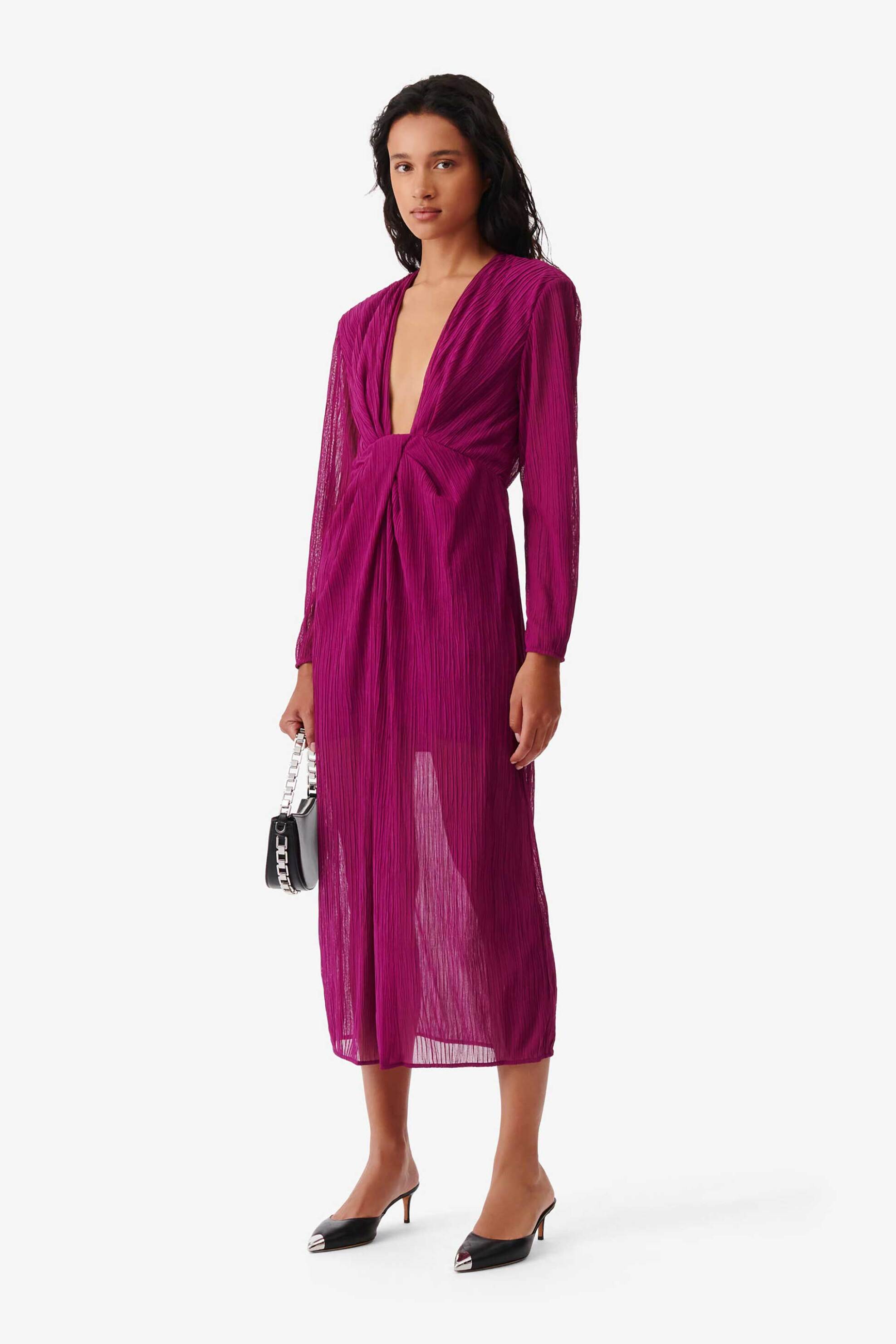 IRO Iro γυναικείο ντραπέ φόρεμα με V ντεκολτέ - WP33ALOFI Φούξια