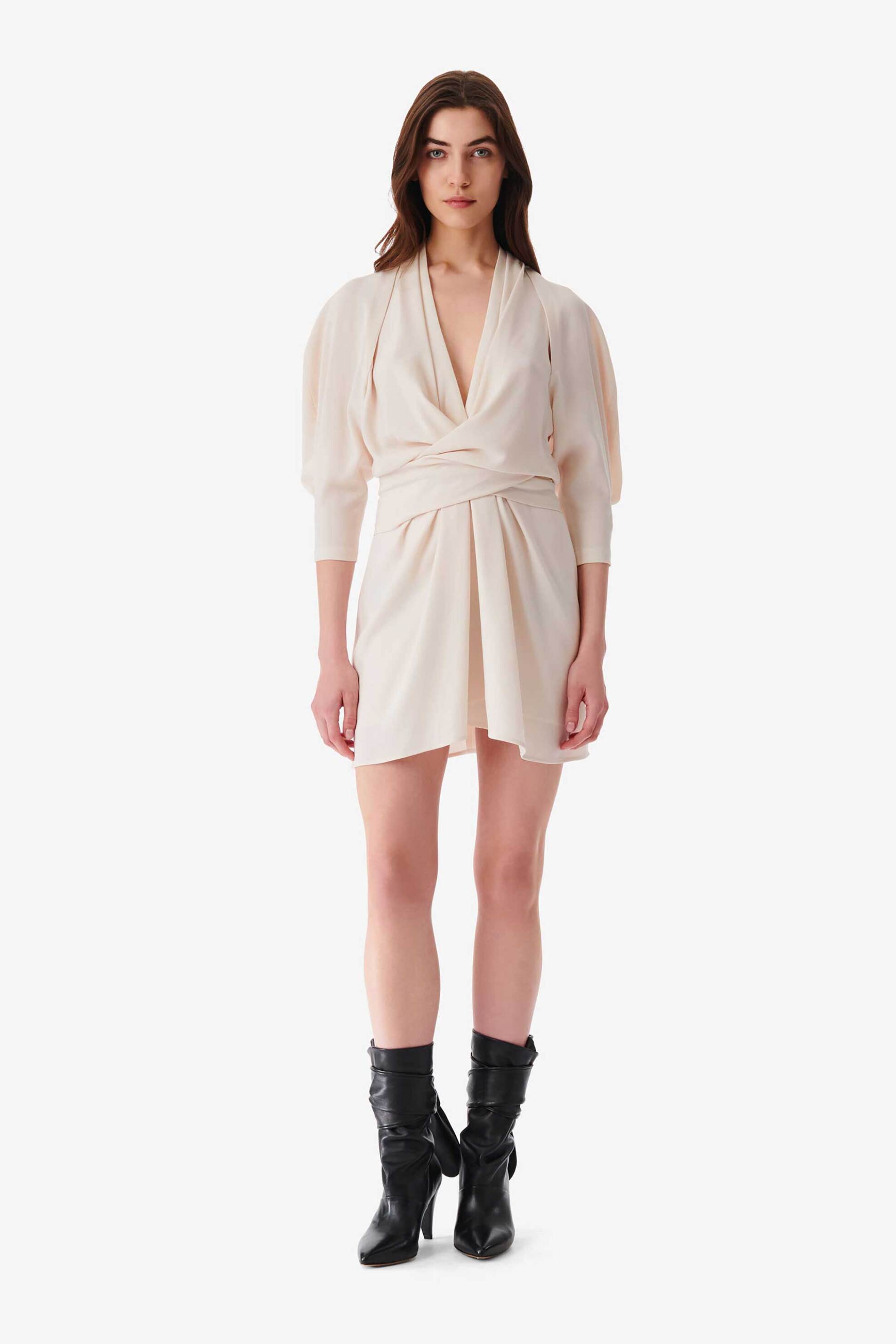 Iro γυναικείο ντραπέ mini φόρεμα με V λαιμόκοψη "Katie" - WP33KATIE Εκρού