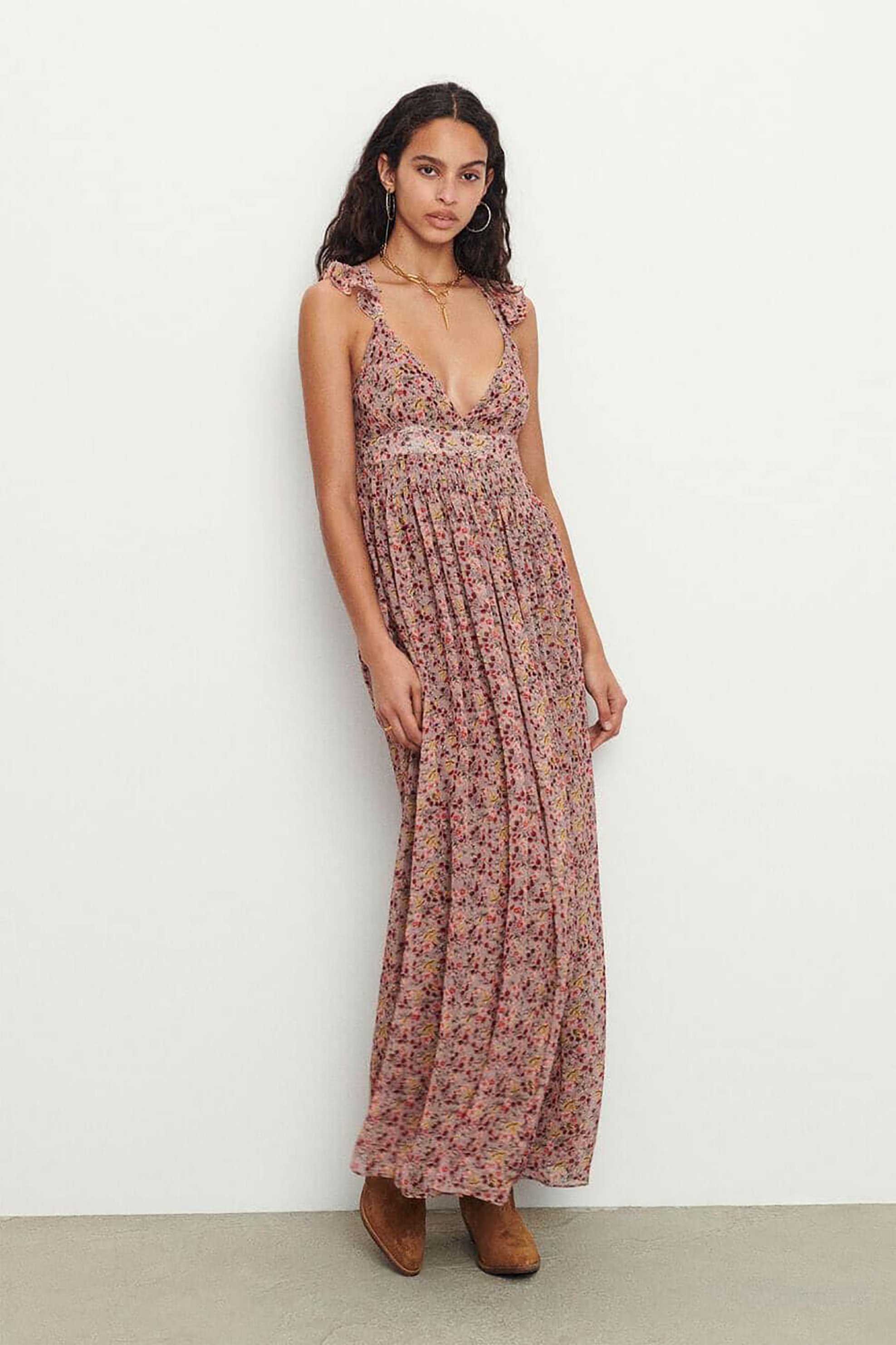 ba&sh γυναικείο maxi φόρεμα αμάνικο με floral print 