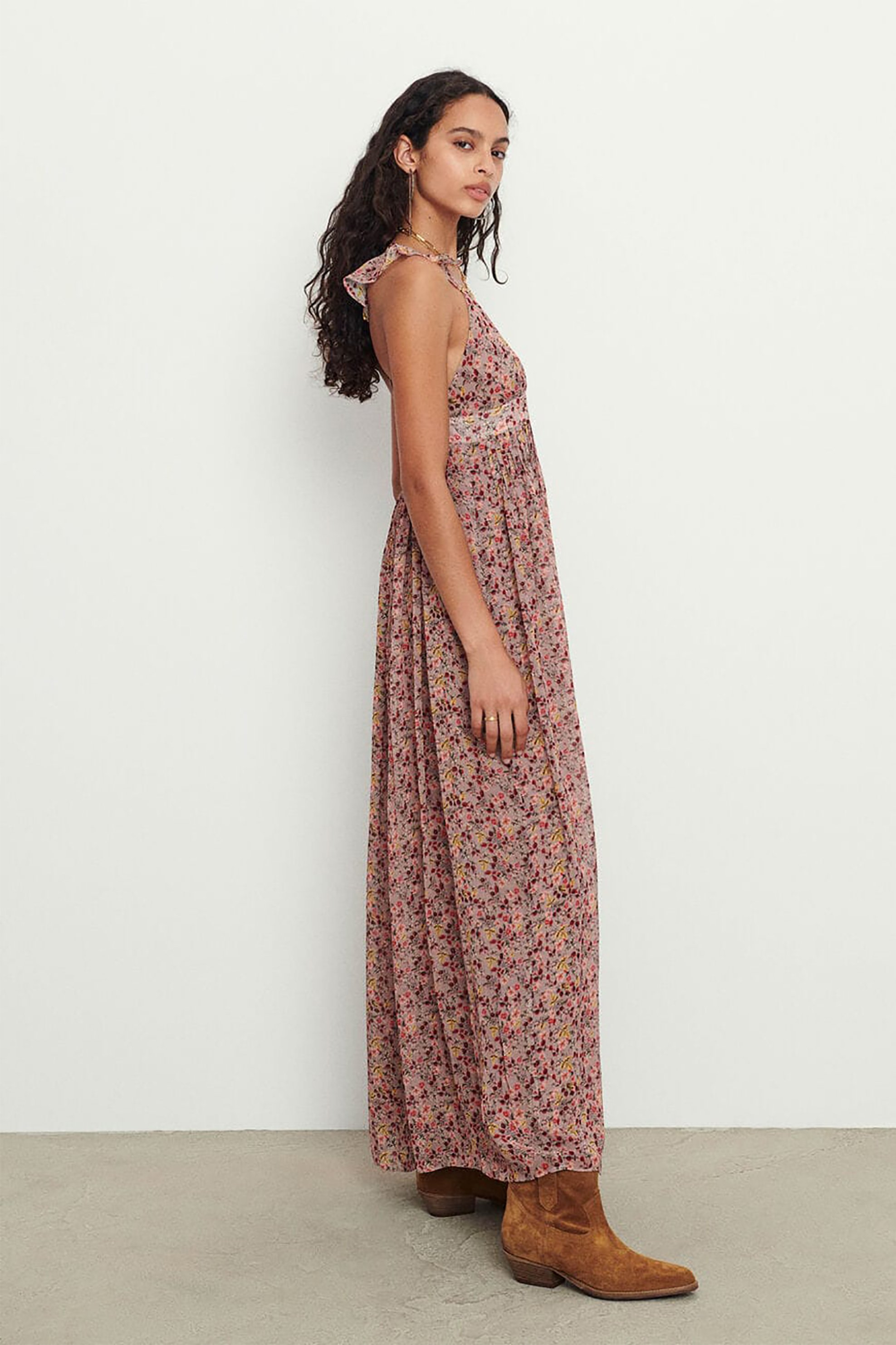 ba&sh γυναικείο maxi φόρεμα αμάνικο με floral print 