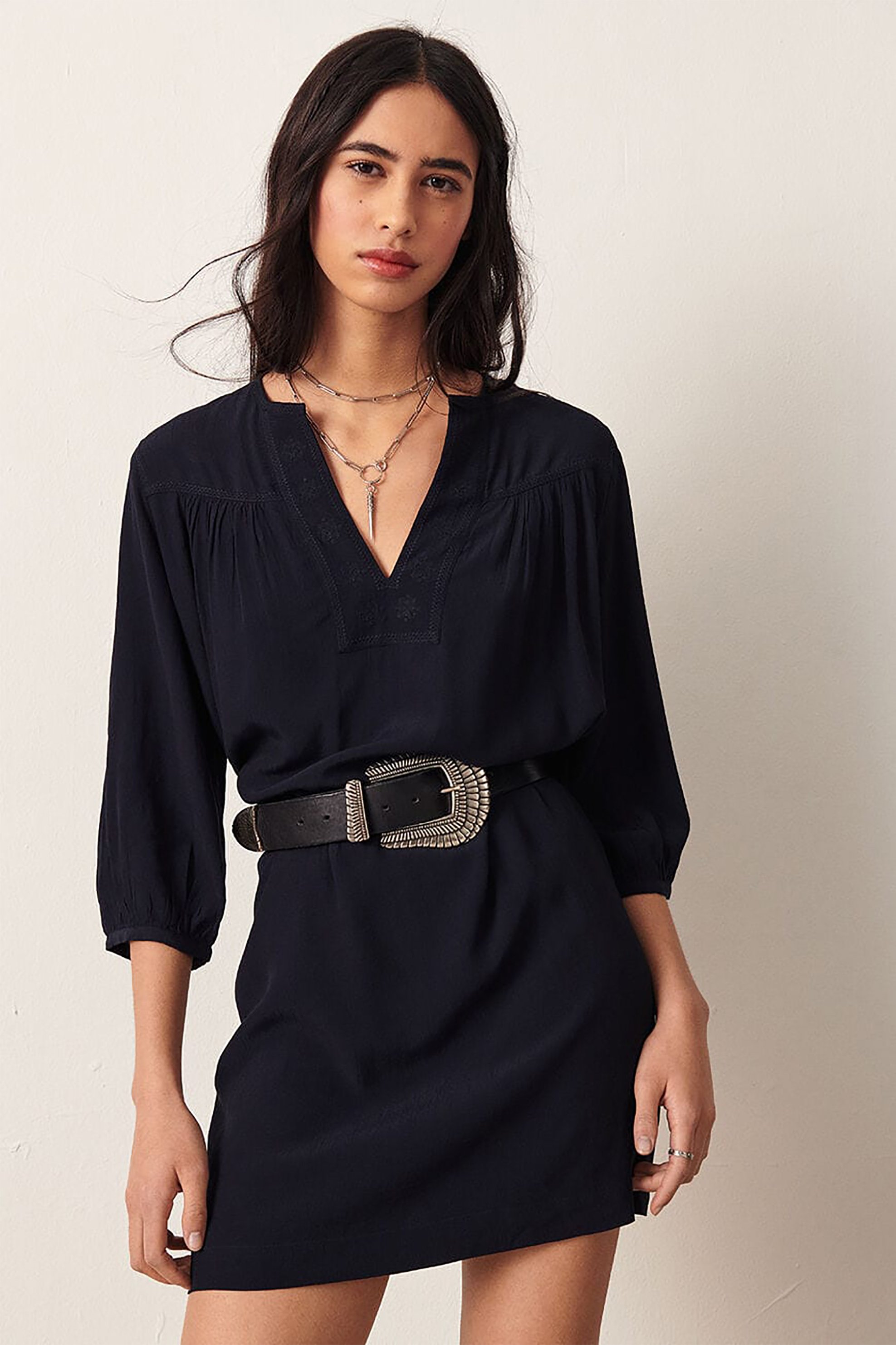 BA&SH ba&sh γυαικείο mini φόρεμα μονόχρωμο με μανίκι 3/4 "Tilda" - 1E22TILD Μπλε Σκούρο