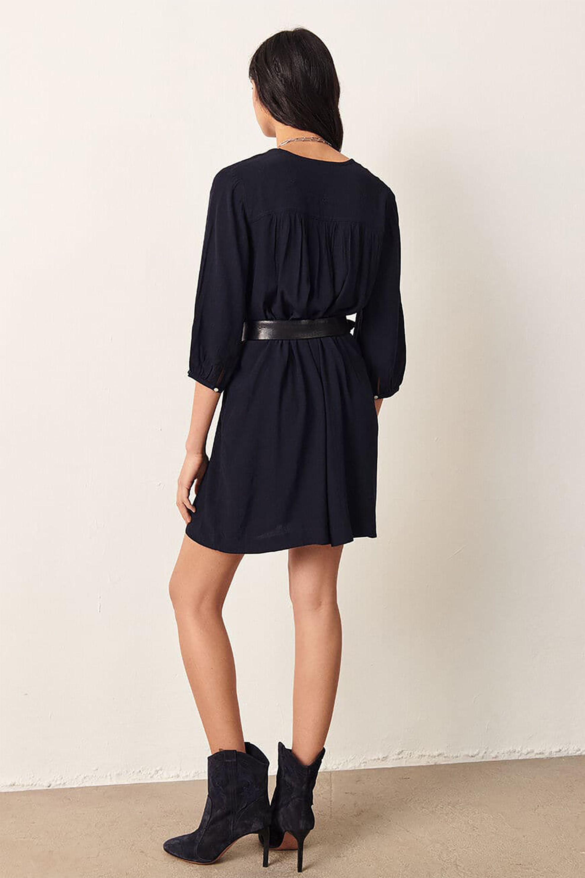 BA&SH ba&sh γυαικείο mini φόρεμα μονόχρωμο με μανίκι 3/4 "Tilda" - 1E22TILD Μπλε Σκούρο - 4
