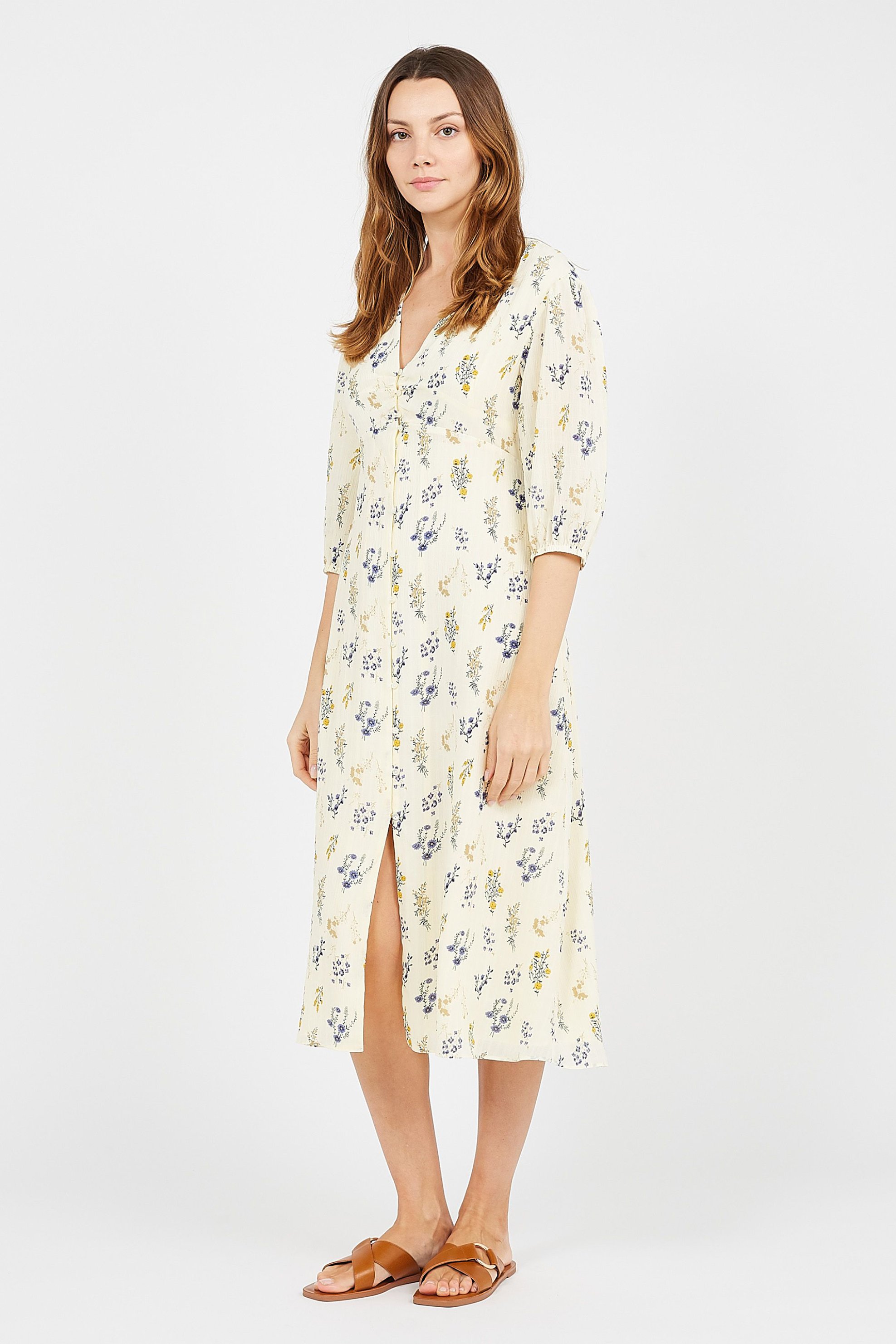 BA&SH ba&sh γυναικείο midi φόρεμα σεμιζιέ με floral print "Aris" - 1E22ARIS Εκρού - 2