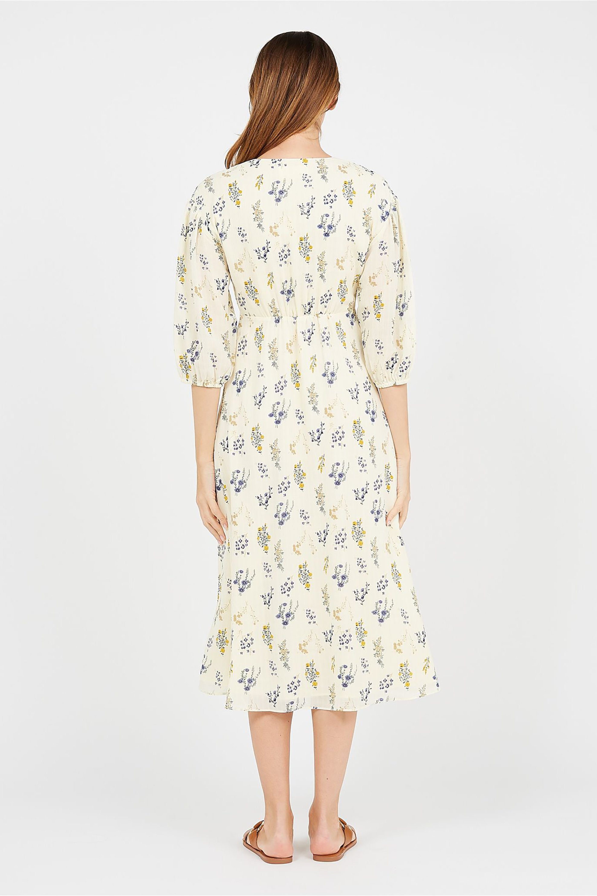BA&SH ba&sh γυναικείο midi φόρεμα σεμιζιέ με floral print "Aris" - 1E22ARIS Εκρού - 3