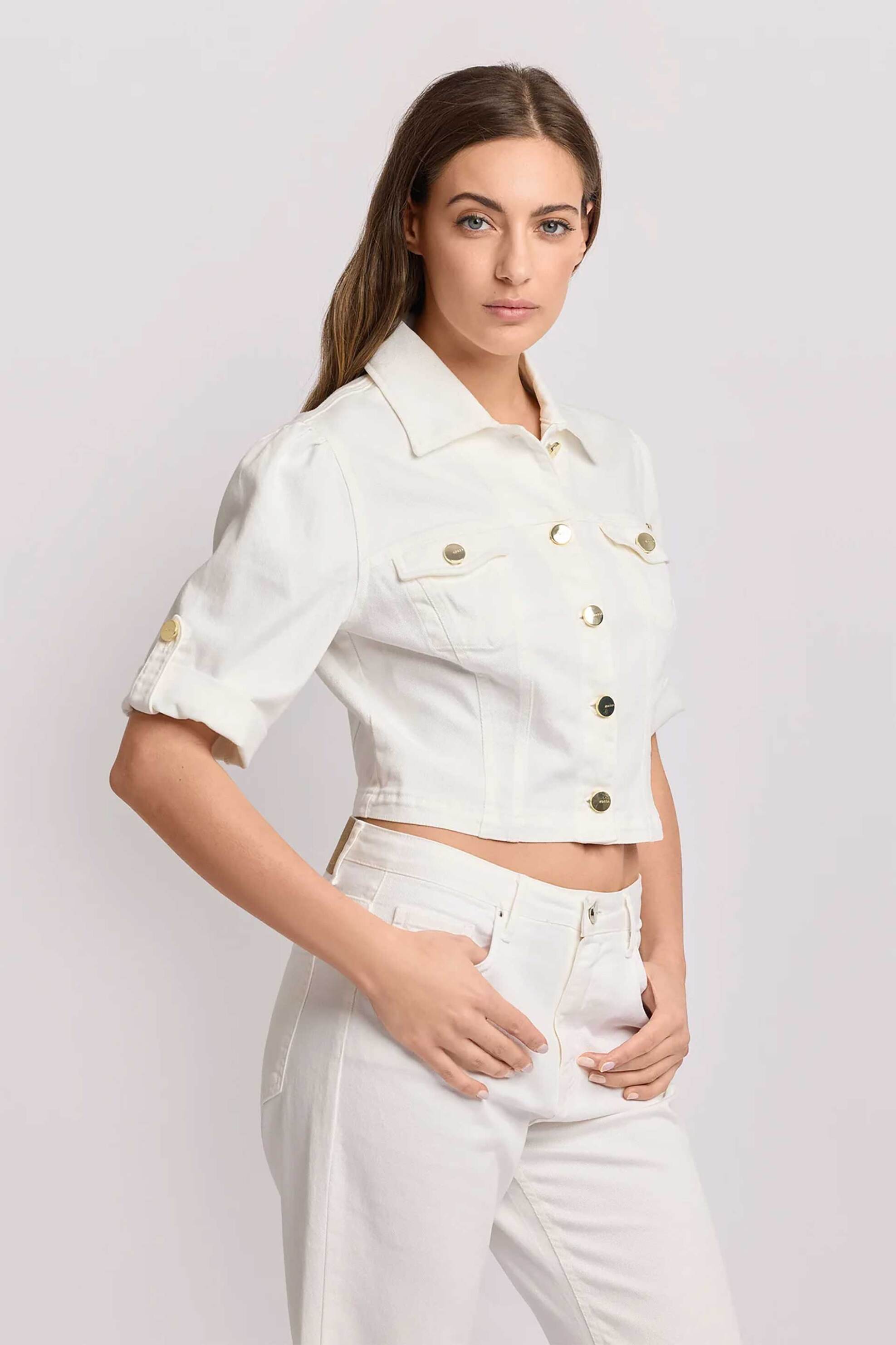 KOCCA Kocca γυναικείο denim jacket cropped "Bakari" - P26PGB8409ABUN2064 Κρέμ - 3