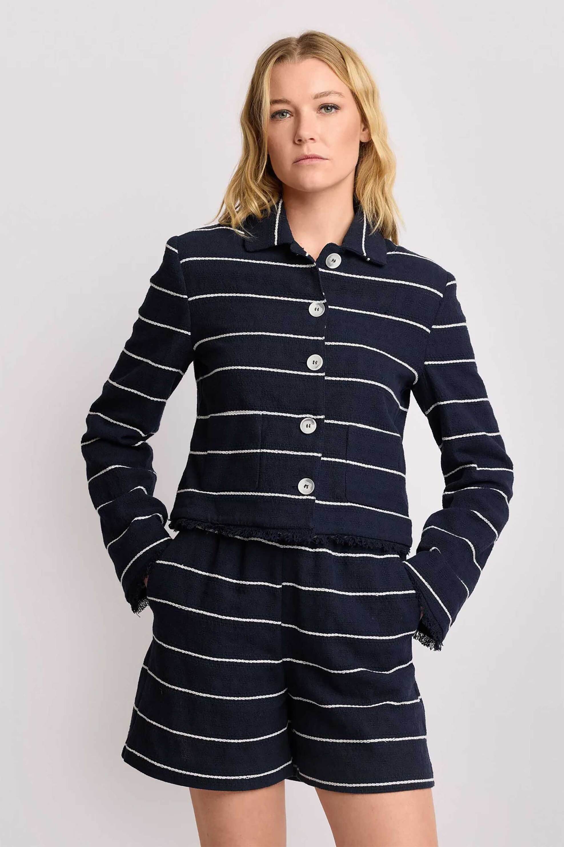 Kocca γυναικείο jacket με ριγέ σχέδιο και ξέφτια "Dorotee" - P26PGC8508ABRI3588 Μπλε Σκούρο