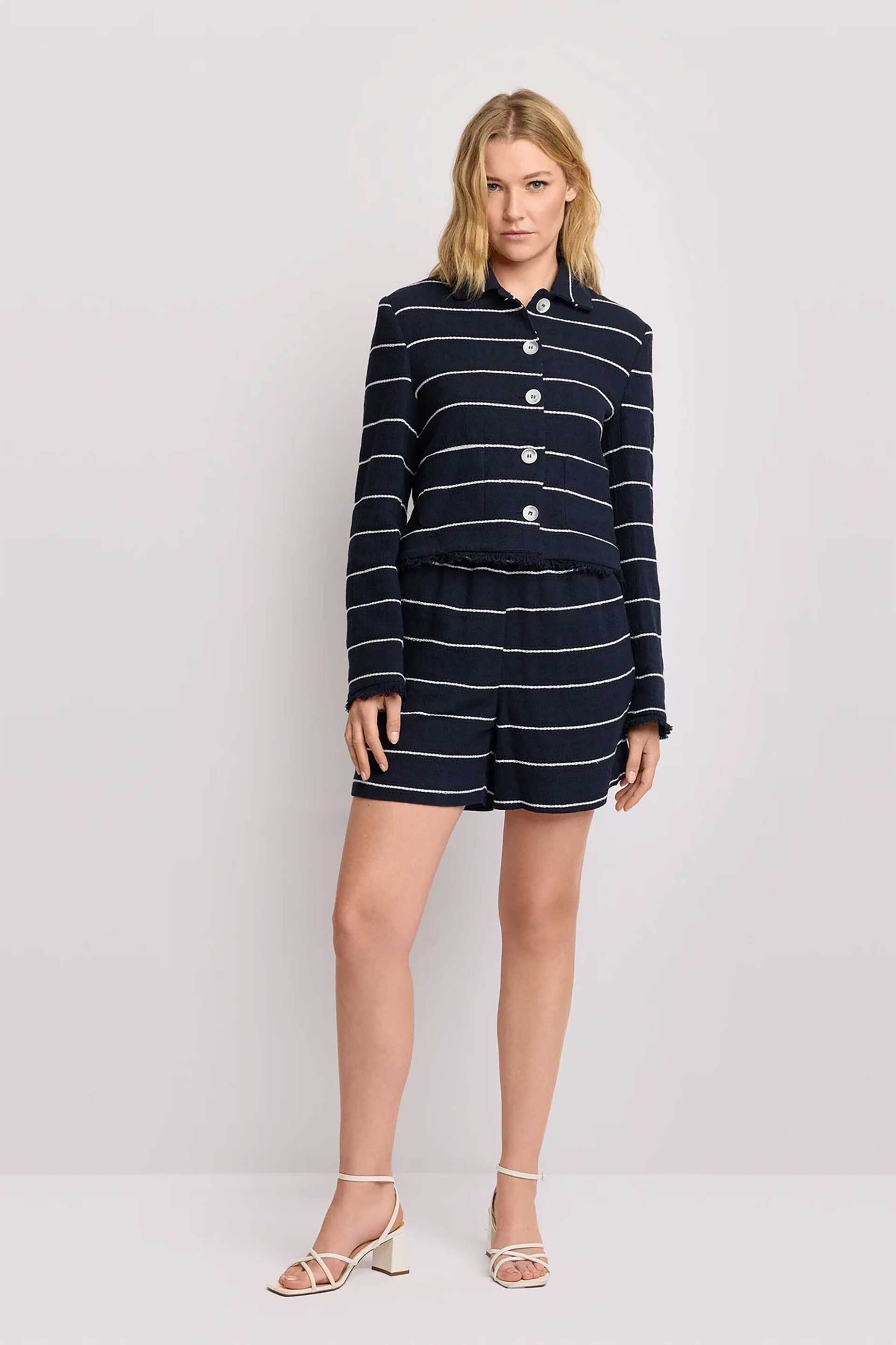 KOCCA Kocca γυναικείο jacket με ριγέ σχέδιο και ξέφτια "Dorotee" - P26PGC8508ABRI3588 Μπλε Σκούρο - 2