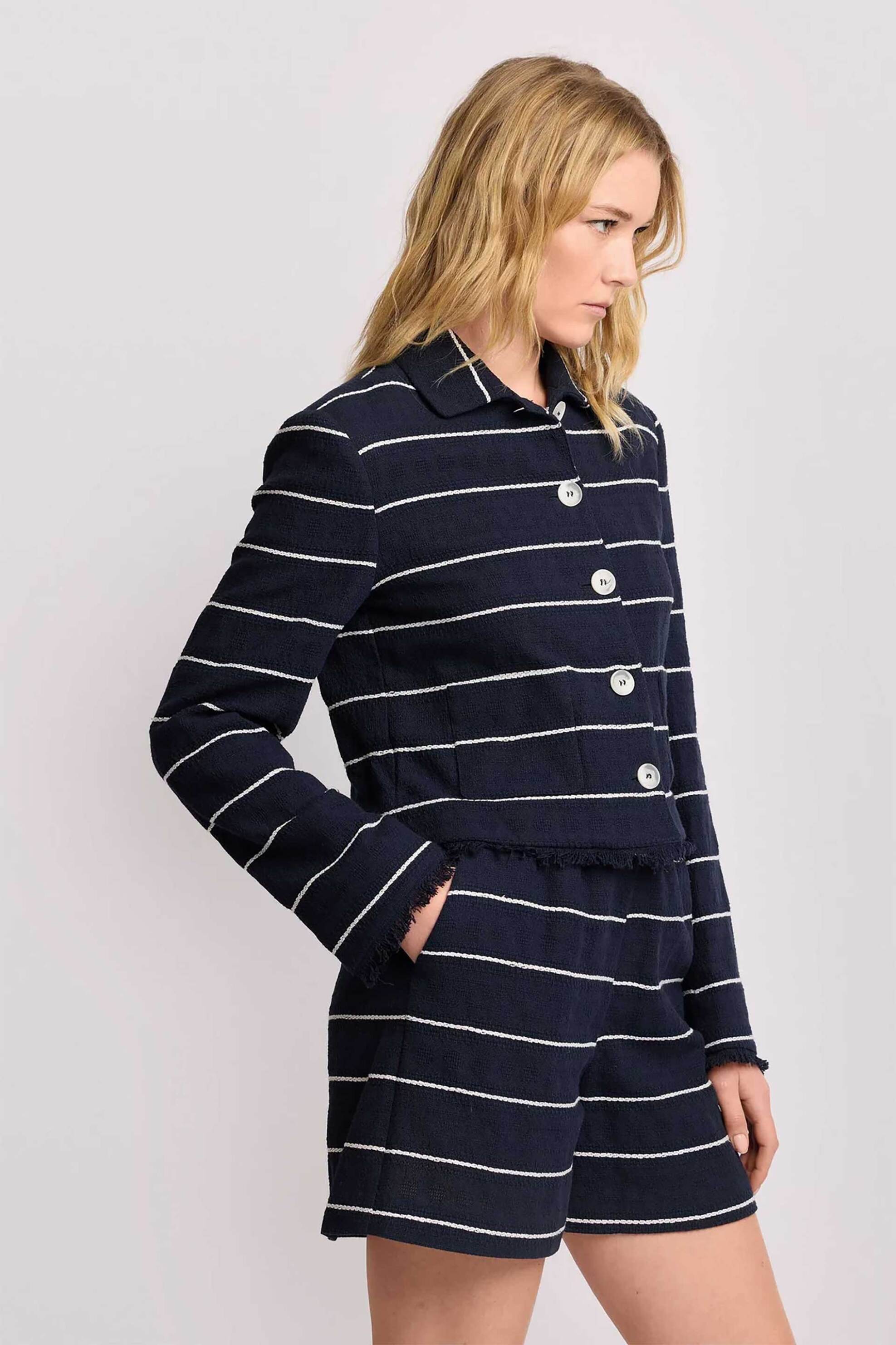 KOCCA Kocca γυναικείο jacket με ριγέ σχέδιο και ξέφτια "Dorotee" - P26PGC8508ABRI3588 Μπλε Σκούρο - 3
