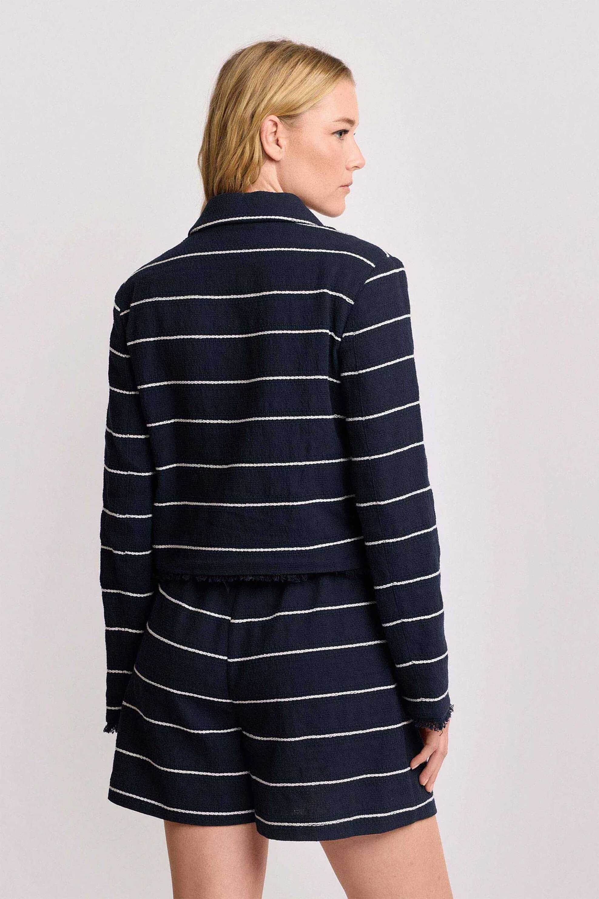 KOCCA Kocca γυναικείο jacket με ριγέ σχέδιο και ξέφτια "Dorotee" - P26PGC8508ABRI3588 Μπλε Σκούρο - 4