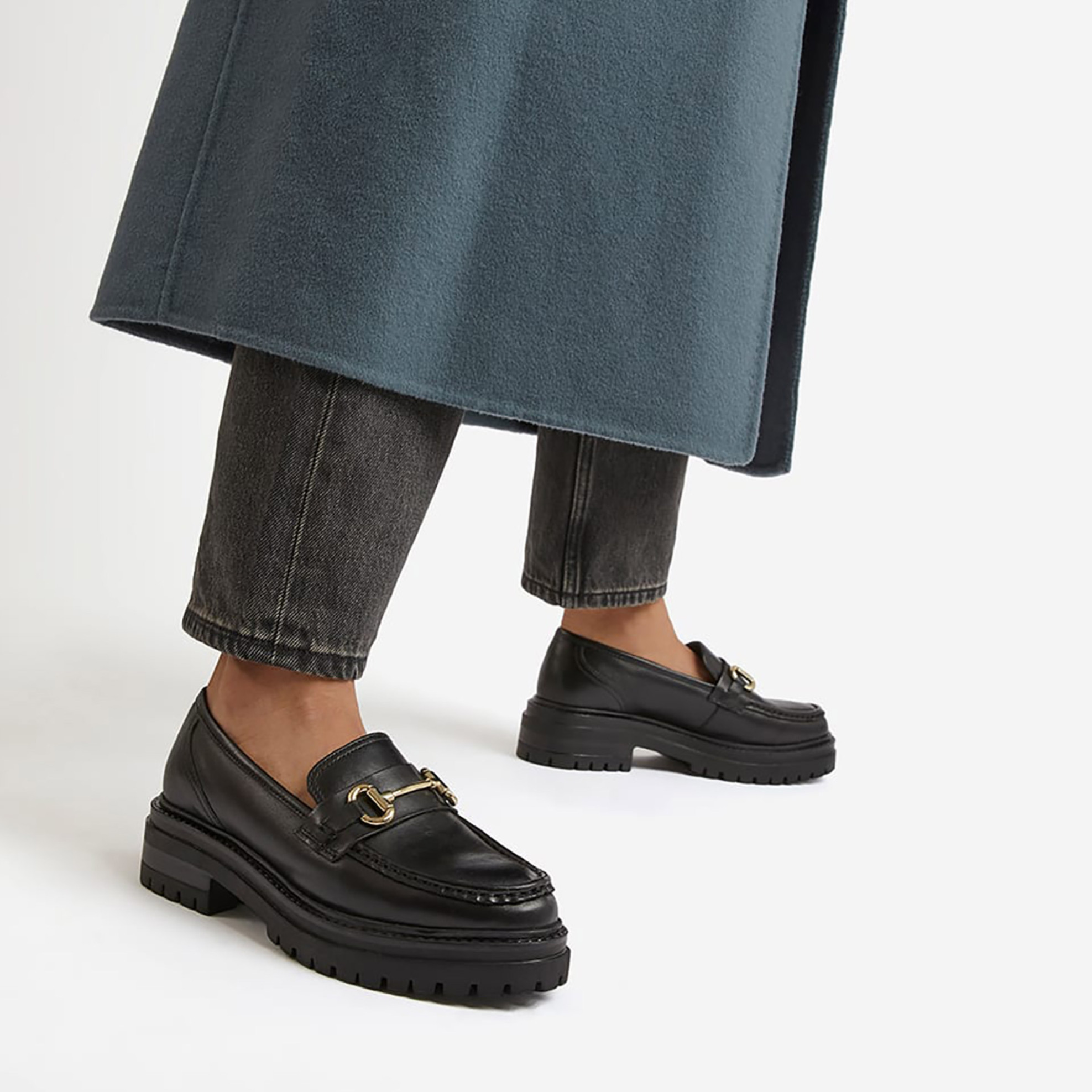 Dune London γυναικεία δερμάτινα loafers μονόχρωμα με διακοσμητική αγκράφα "Gallagher" - 0076509230001 Μαύρο φωτογραφία