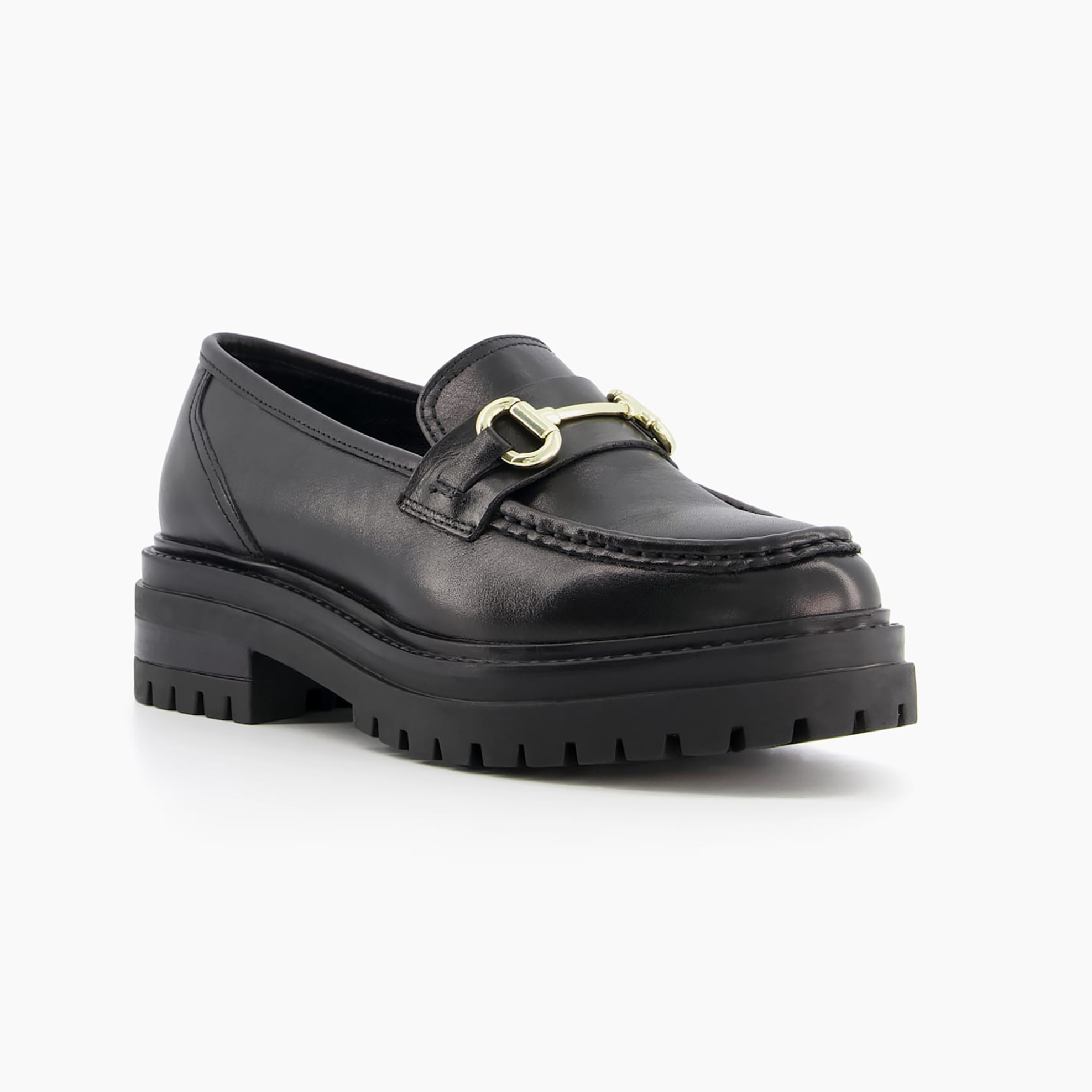 Dune London γυναικεία δερμάτινα loafers μονόχρωμα με διακοσμητική αγκράφα "Gallagher" - 0076509230001 Μαύρο φωτογραφία