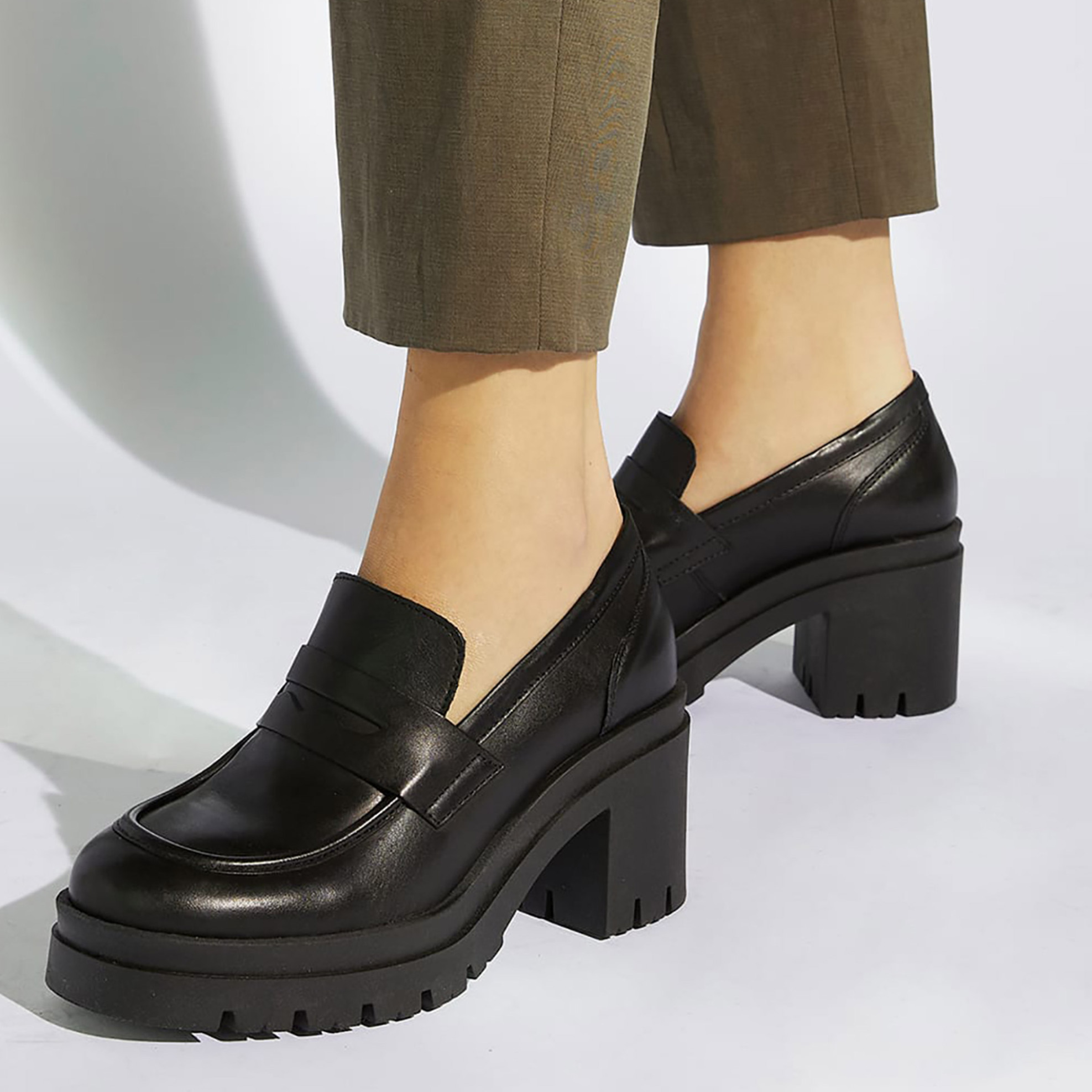 Dune London γυναικεία δερμάτινα loafers μονόχρωμα με ψηλό τακούνι "Grounded" - 0076511190002 Μαύρο φωτογραφία