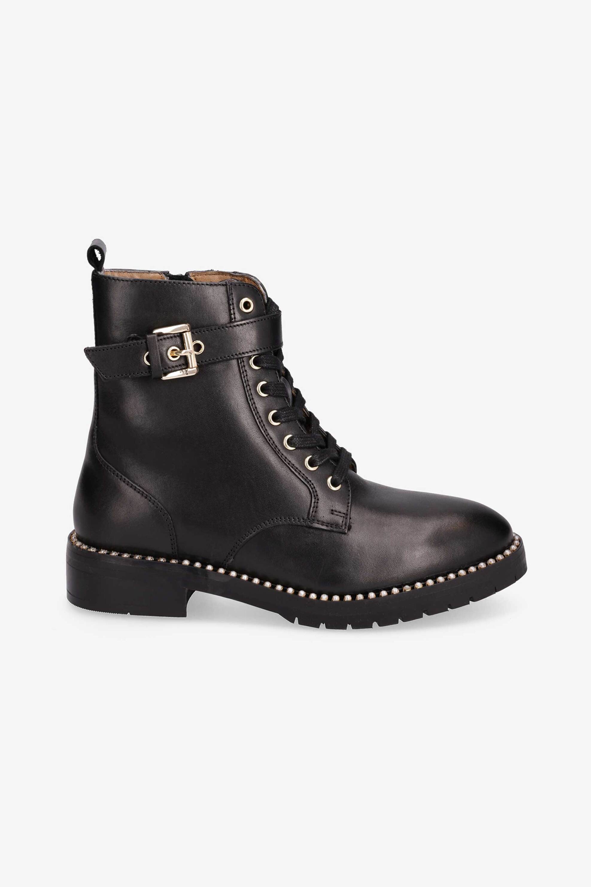 DUNE LONDON Dune London γυναικεία δερμάτινα μποτάκι μονόχρωμα με διακοσμητικές πέρλες "Pollen" - 0092509230017 Μαύρο