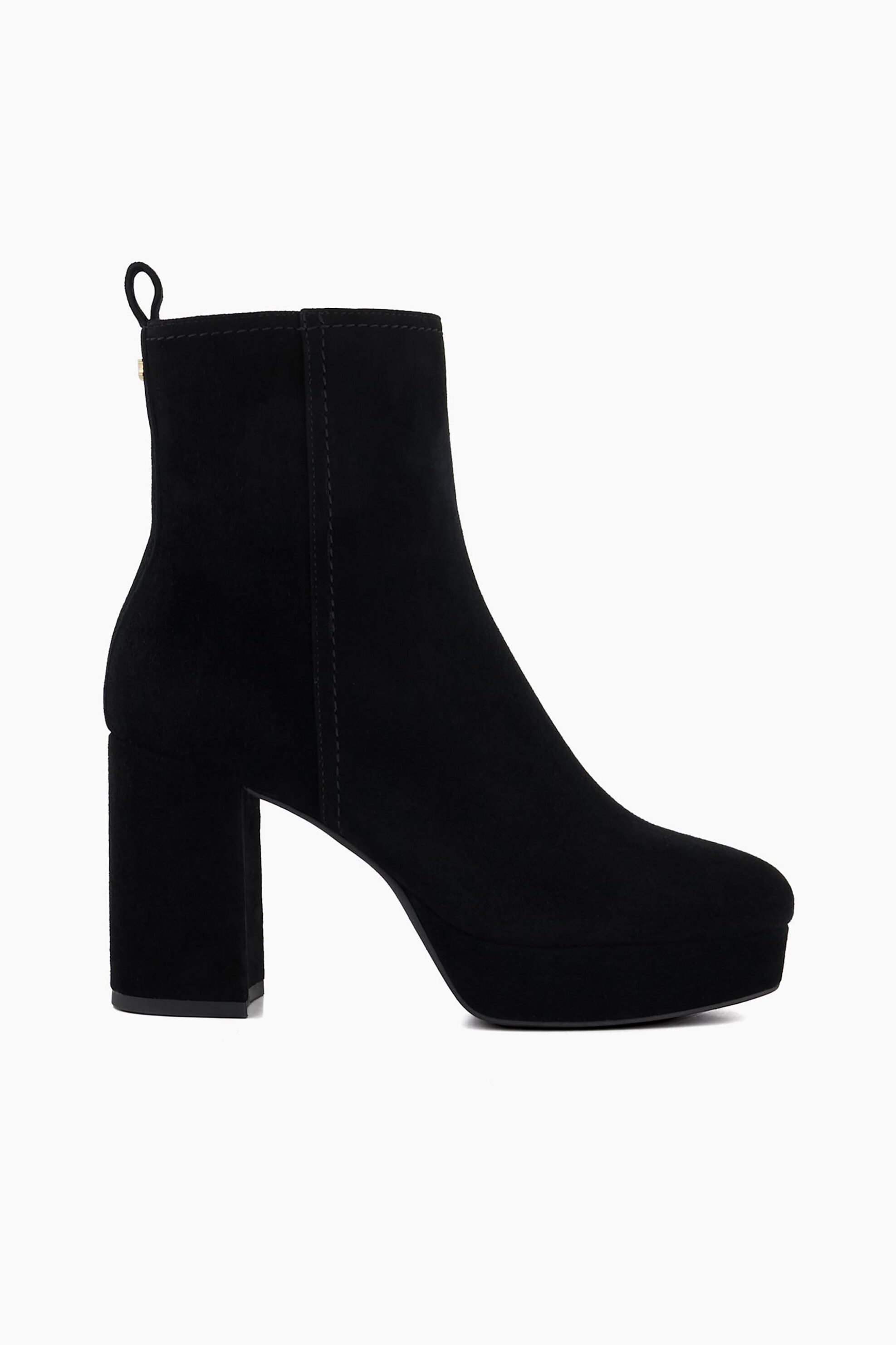 DUNE LONDON Dune London γυναικεία μποτάκια από δέρμα suede μονόχρωμα με μονόγραμμα πίσω "Oona" - 0091500620025 Μαύρο