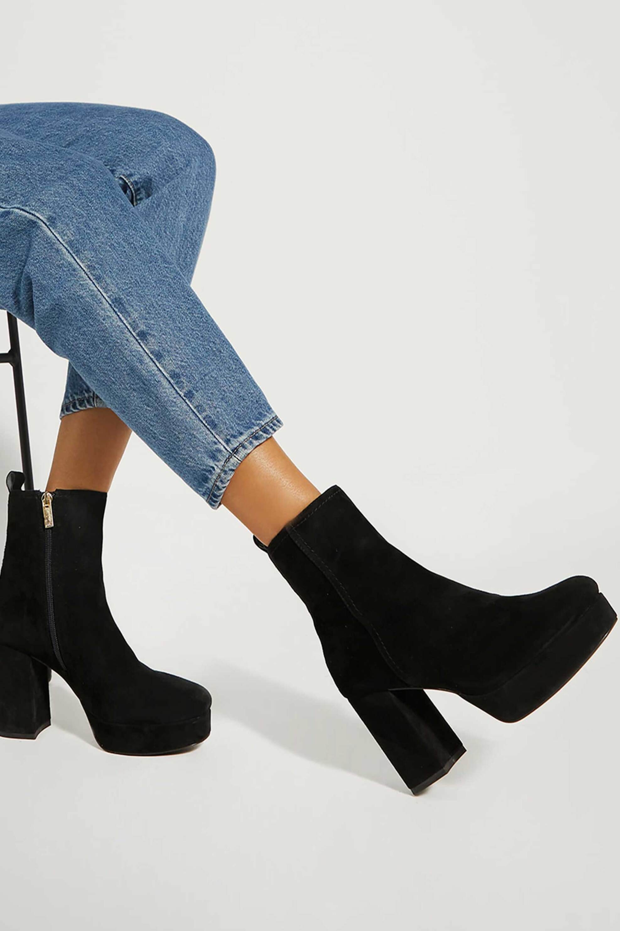DUNE LONDON Dune London γυναικεία μποτάκια από δέρμα suede μονόχρωμα με μονόγραμμα πίσω "Oona" - 0091500620025 Μαύρο - 2