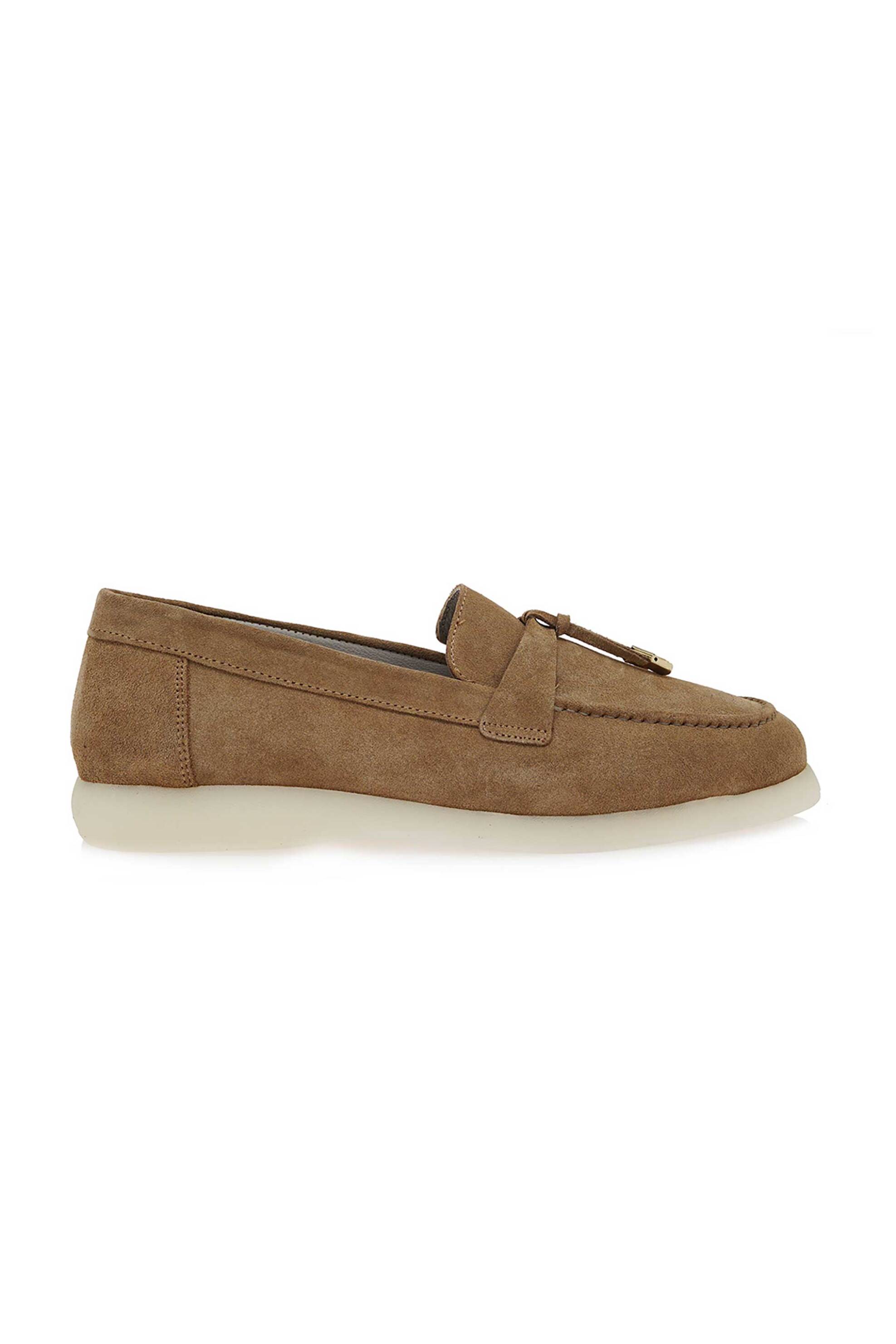 Lara Conte Madrid γυναικεία δερμάτινα suede loafers - W145Y6001416 Καμηλό