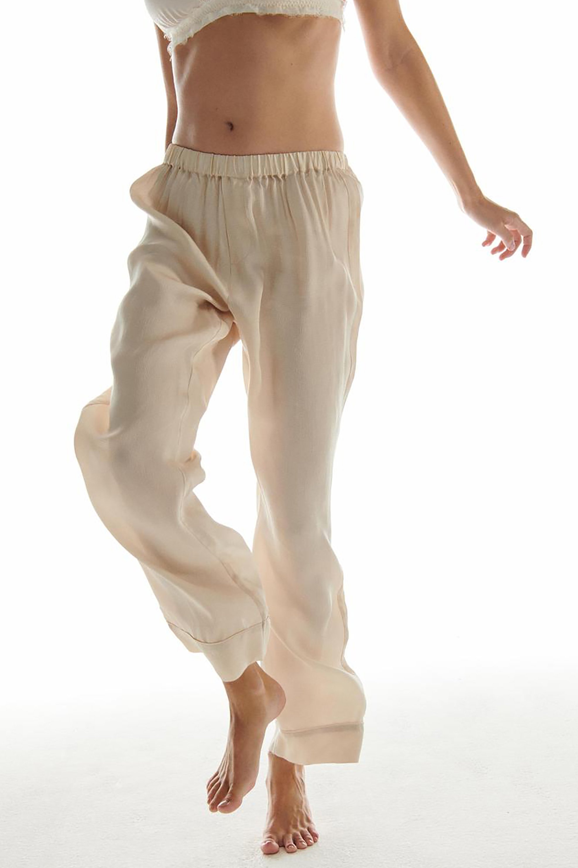 LOVE STORIES Love Stories γυναικείο παντελόνι πιτζάμας μονόχρωμο με ελαστική μέση Oversized Fit "Weekend" - L2284152180 Λευκό