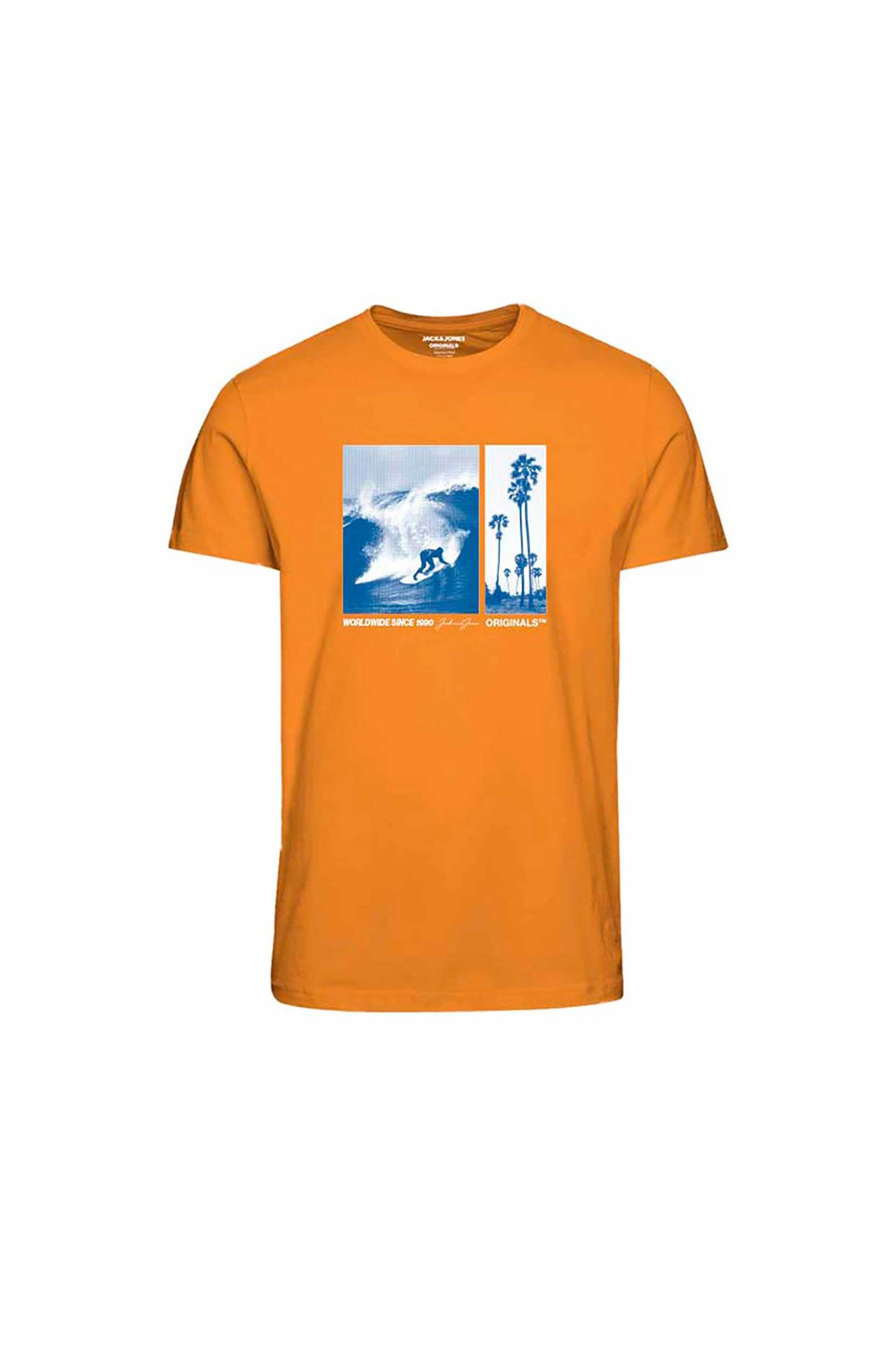 JACK & JONES παιδικό T-shirt με graphic tropical logo print και στρογγυλή λαιμόκοψη (8-16 ετών) - 12234441 Πορτοκαλί