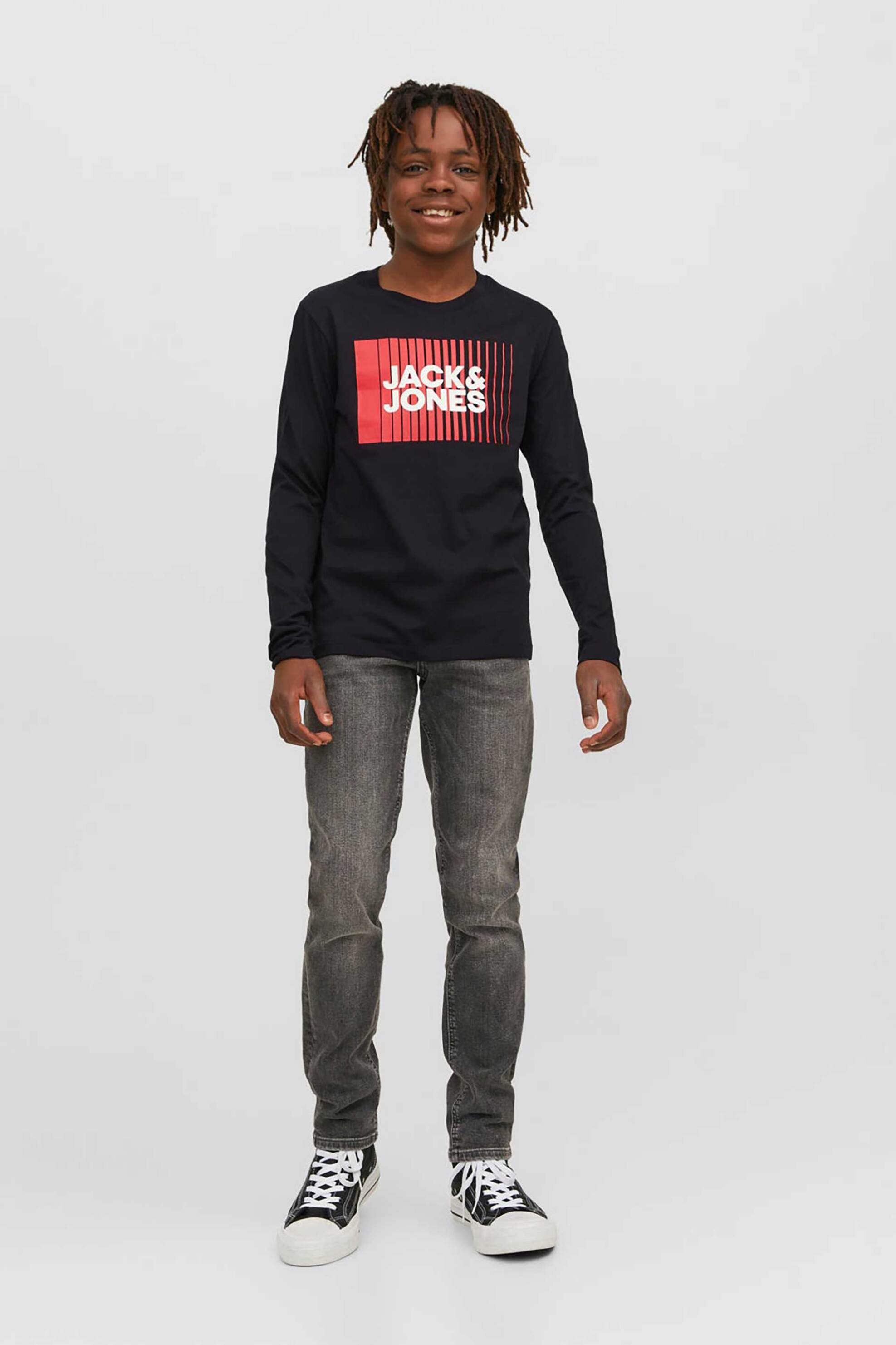 JACK & JONES παιδική βαμβακερή μπλούζα μονόχρωμη με contrast logo print - 12244209 Μαύρο φωτογραφία
