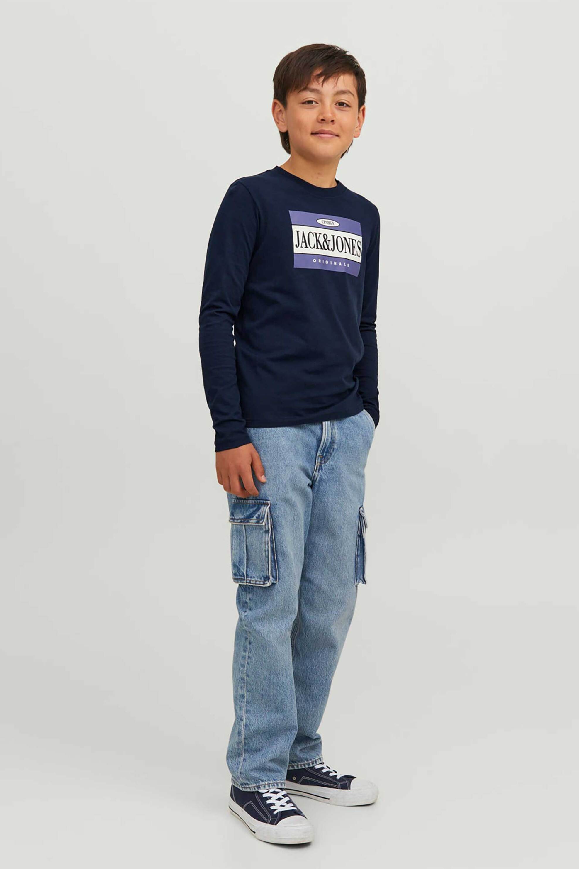 JACK & JONES παιδική βαμβακερή μπλούζα μονόχρωμη με τύπωμα μπροστά - 12242855 Σκούρο Μπλε φωτογραφία