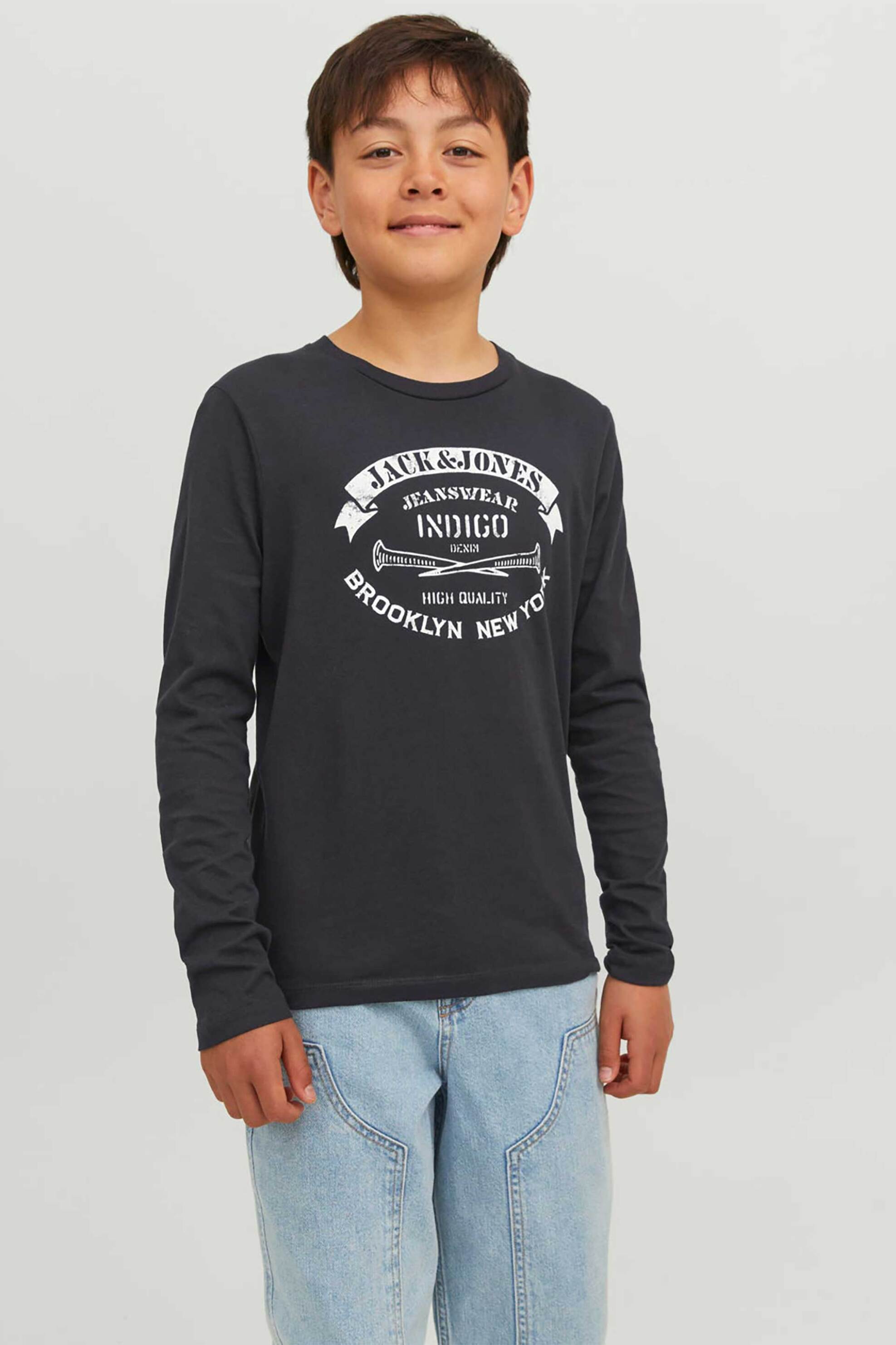 JACK & JONES παιδική βαμβακερή μπλούζα μονόχρωμη με contrast τύπωμα - 12237416 Μαύρο