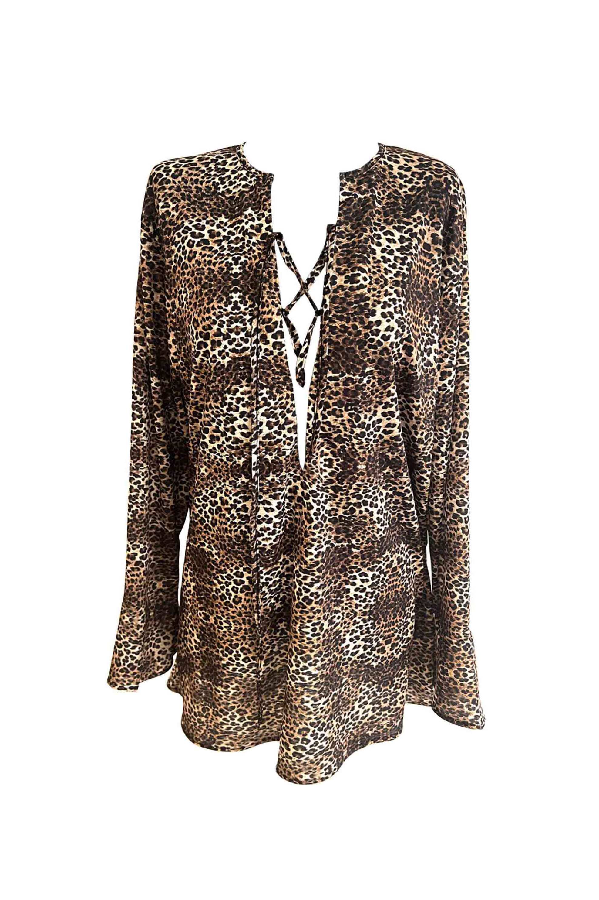 Emma Swimwear γυναικείο καφτάνι με leopard print - EMMA 704 Καφέ φωτογραφία