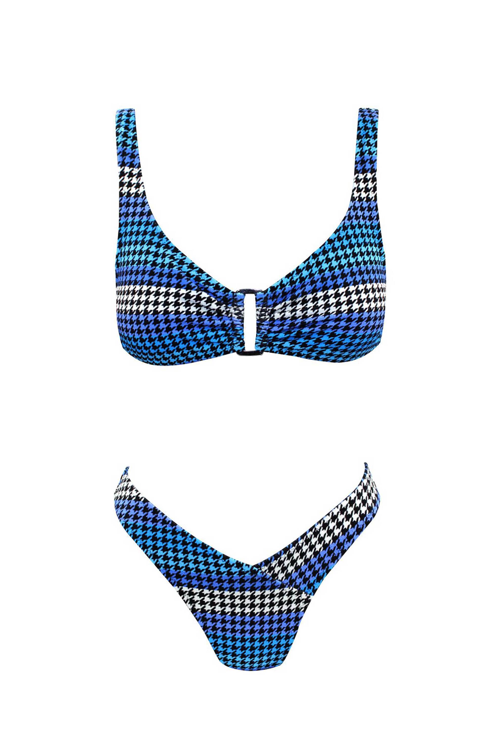 EMMA SWIMWEAR Emma Swimwear σετ γυναικείο μαγιό μπικίνι με pied-de-poule pattern Cup D - EMMA 737 Μπλε