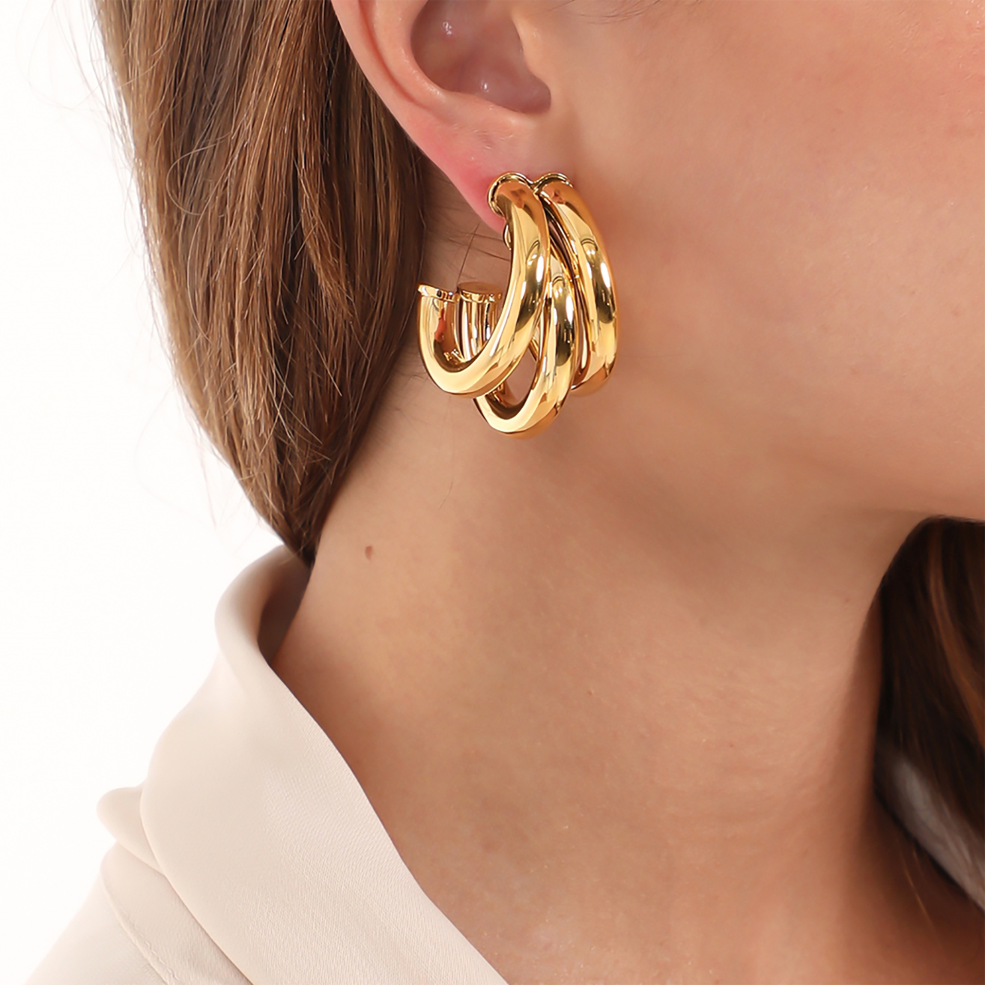 Folli Follie γυναικεία σκουλαρίκια τριπλοί κρίκοι επιχρυσωμένοι "Hoops!" - 1E22T012Y Χρυσό φωτογραφία