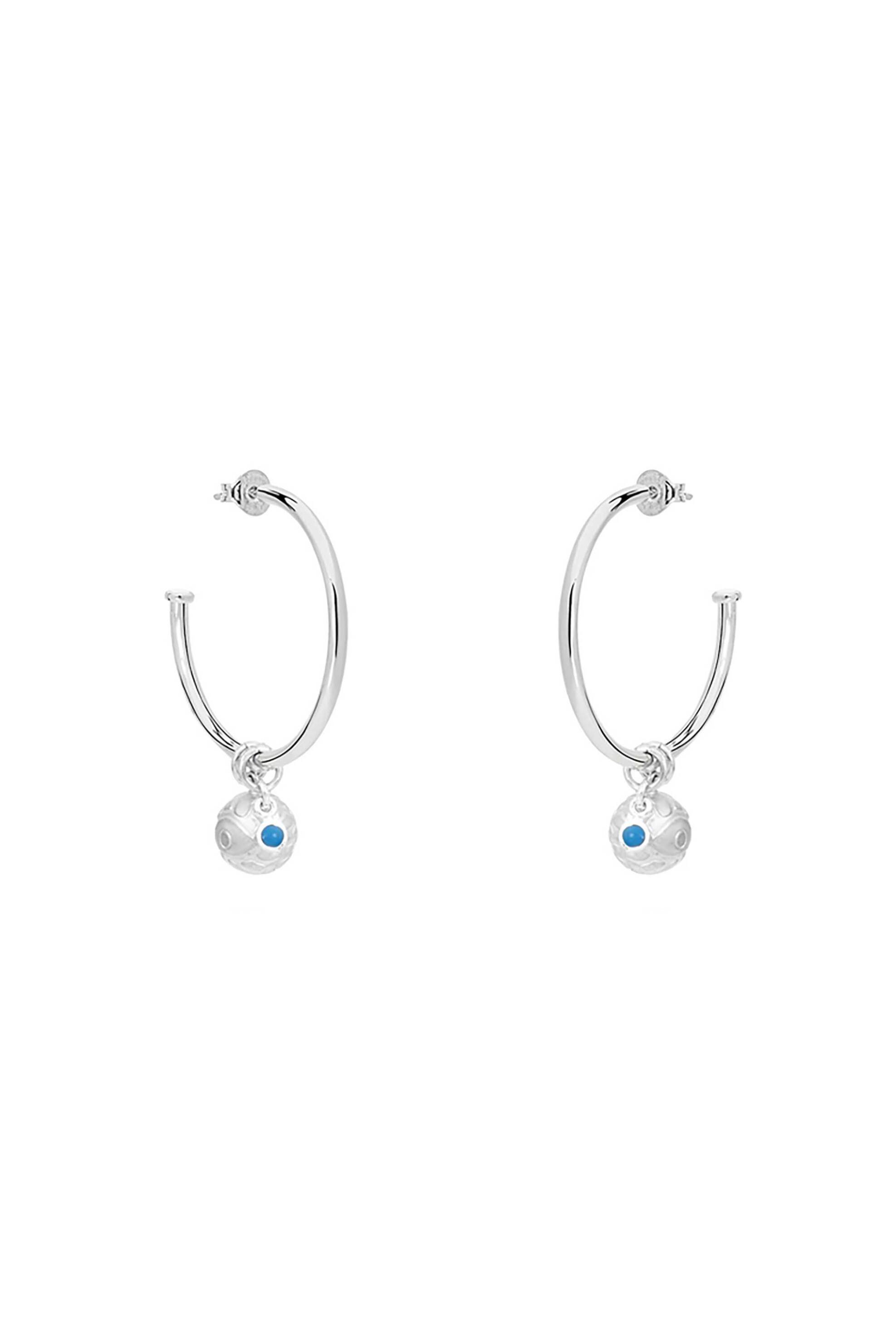  Folli Follie γυναικείοι μεσαίοι ασημένιοι κρίκοι με charms σφαίρα και μπλε στρογγυλό 