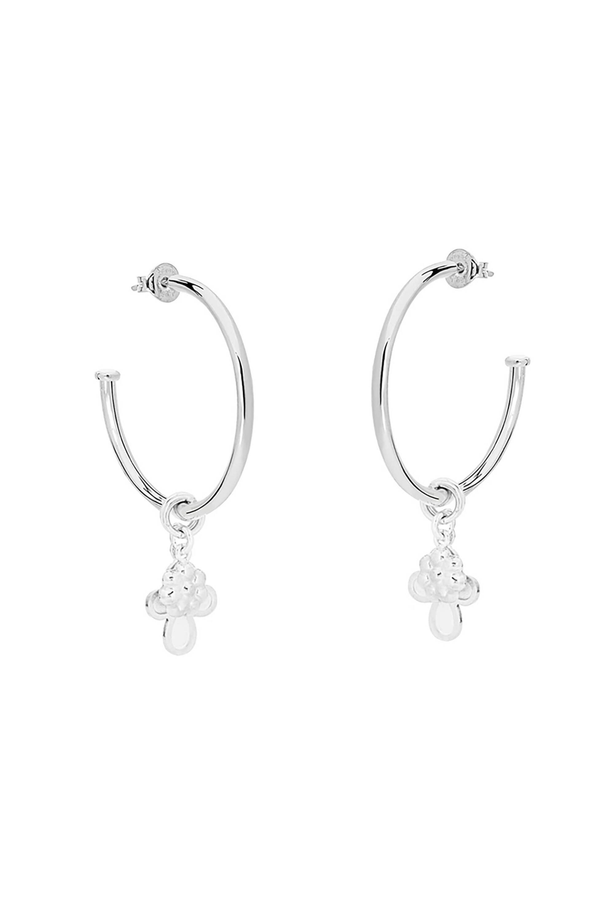  Folli Follie γυναικείοι μεγάλοι ασημένιοι κρίκοι με charms σταυρός και λουλούδι 