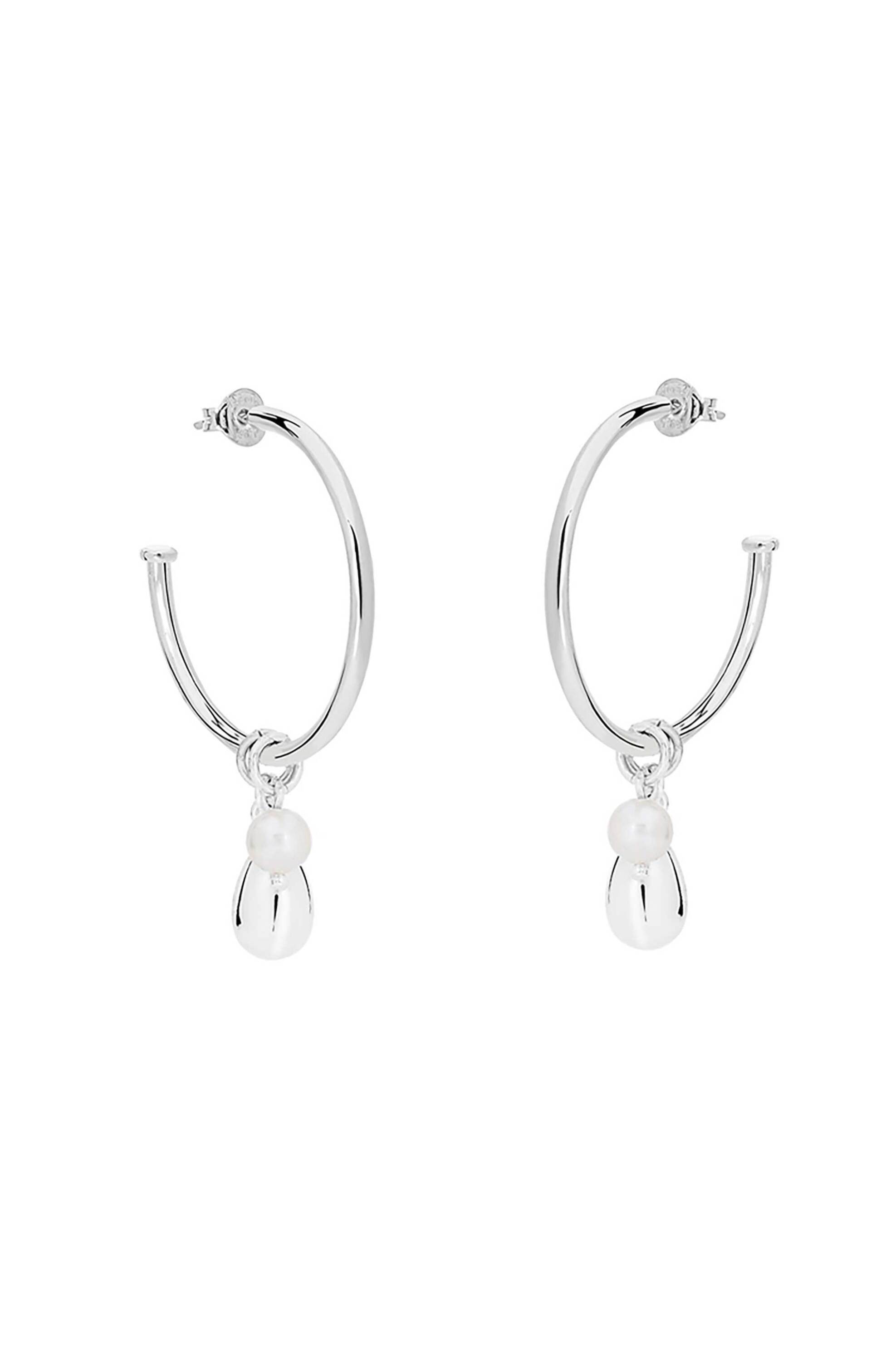  Folli Follie γυναικείοι μεγάλοι ασημένιοι κρίκοι με charms σταγόνα και πέρλα 