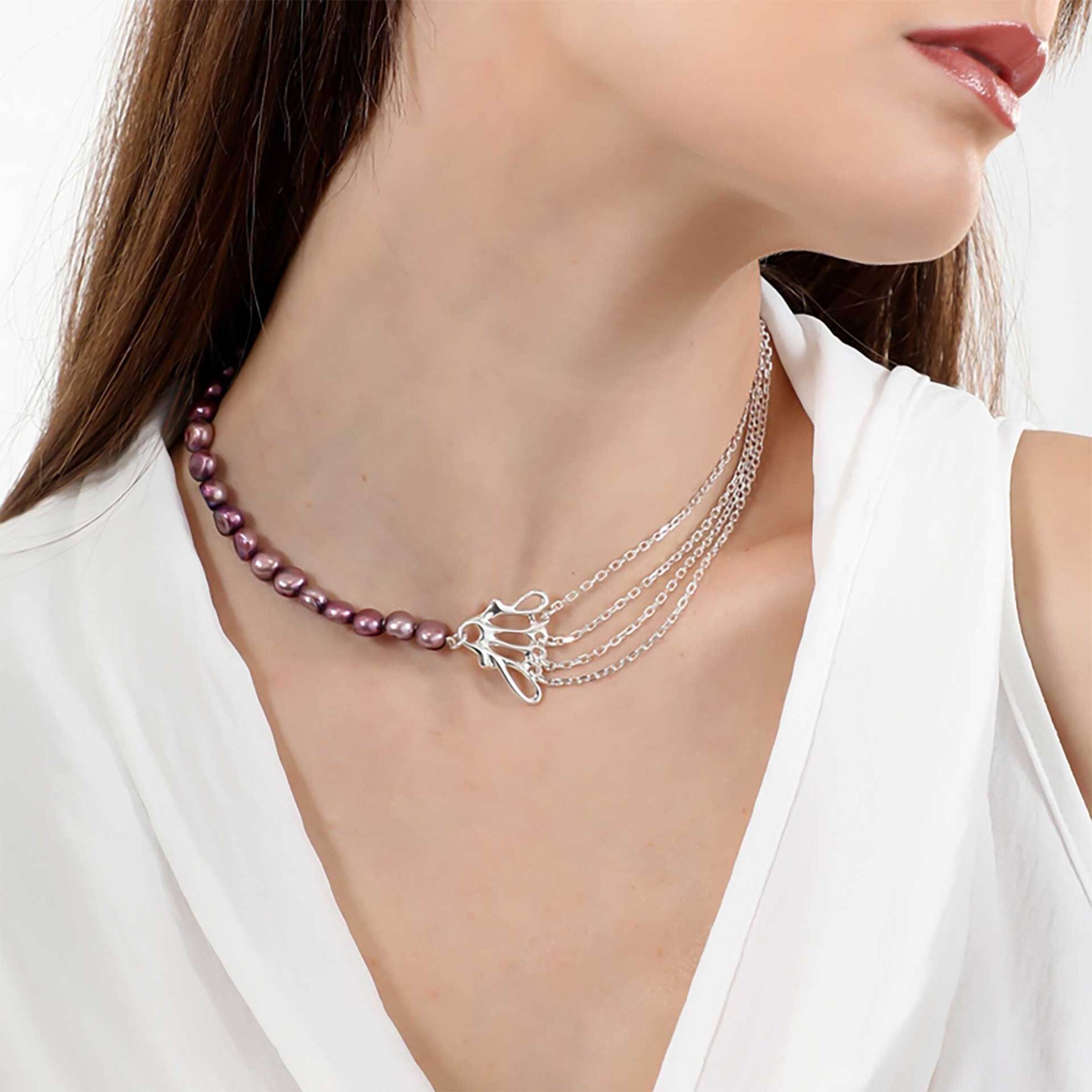 Folli Follie γυναικείο κοντό ασημένιο κολιέ αλυσίδα με πέρλες και μοτίφ φτερό "Winged Spirit" - 2N23S019X Ασημί φωτογραφία