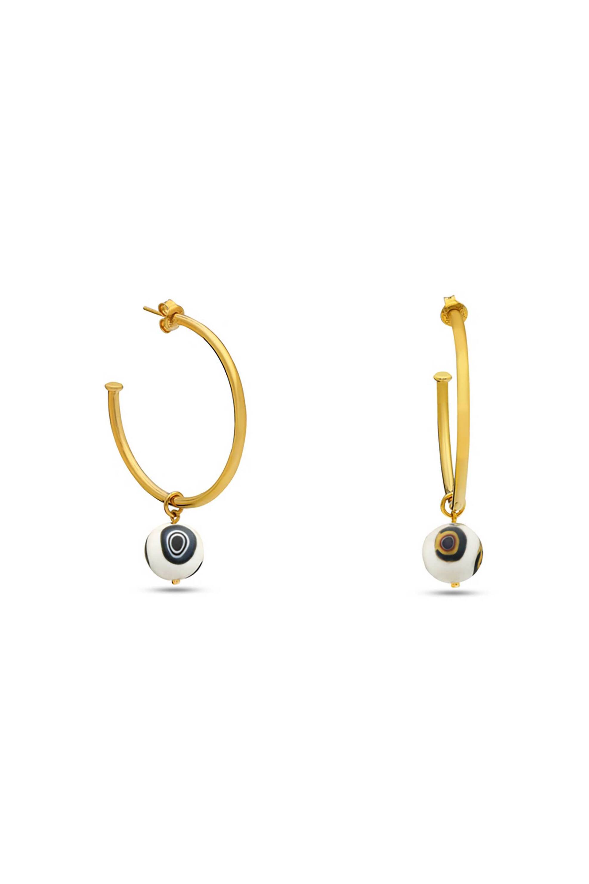 FOLLI FOLLIE Folli Follie γυναικείοι μεγάλοι επίχρυσοι κρίκοι με χάντρα "Memory Beat" - 3E23S020YM Χρυσό