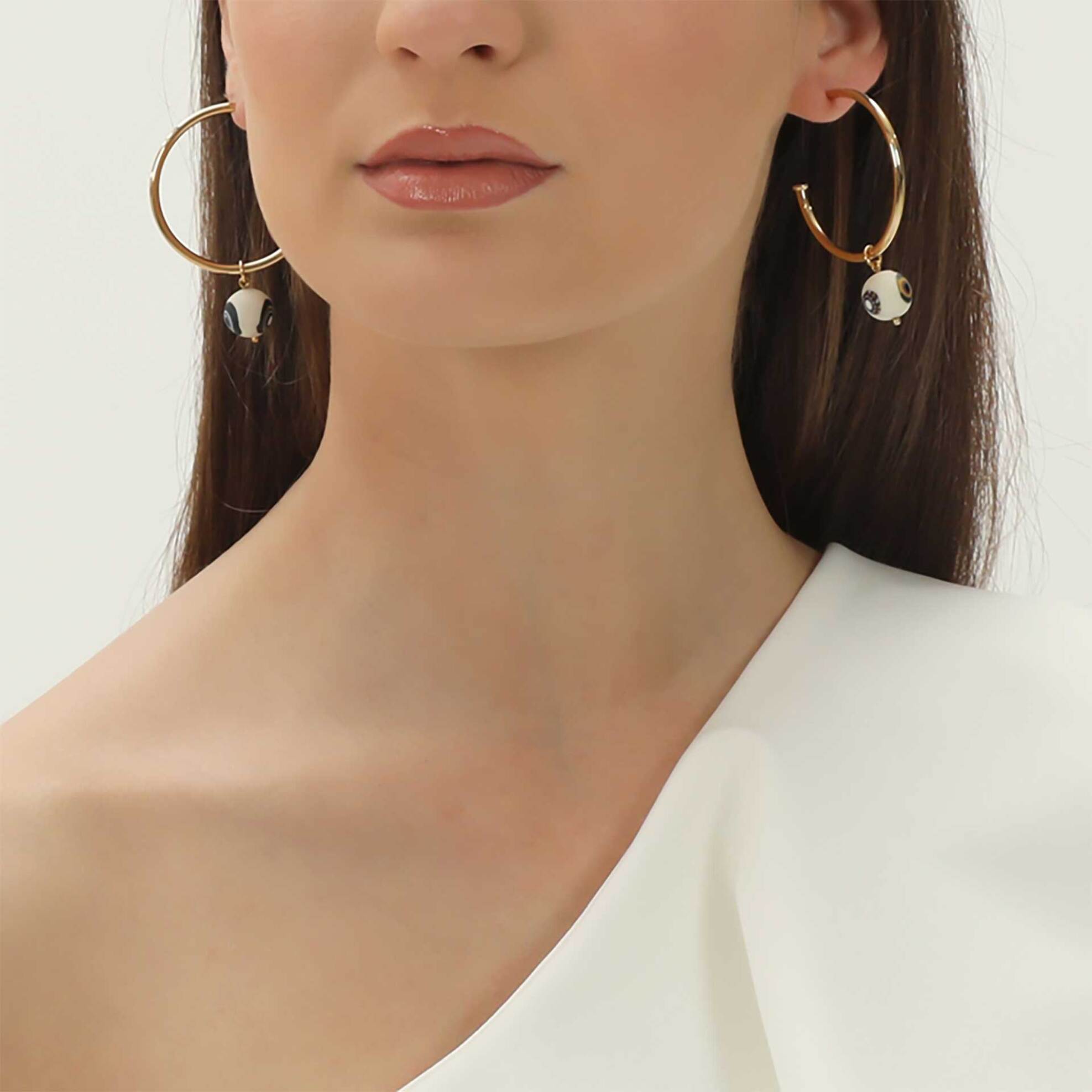 Folli Follie γυναικείοι μεγάλοι επίχρυσοι κρίκοι με χάντρα "Memory Beat" - 3E23S020YM Χρυσό φωτογραφία