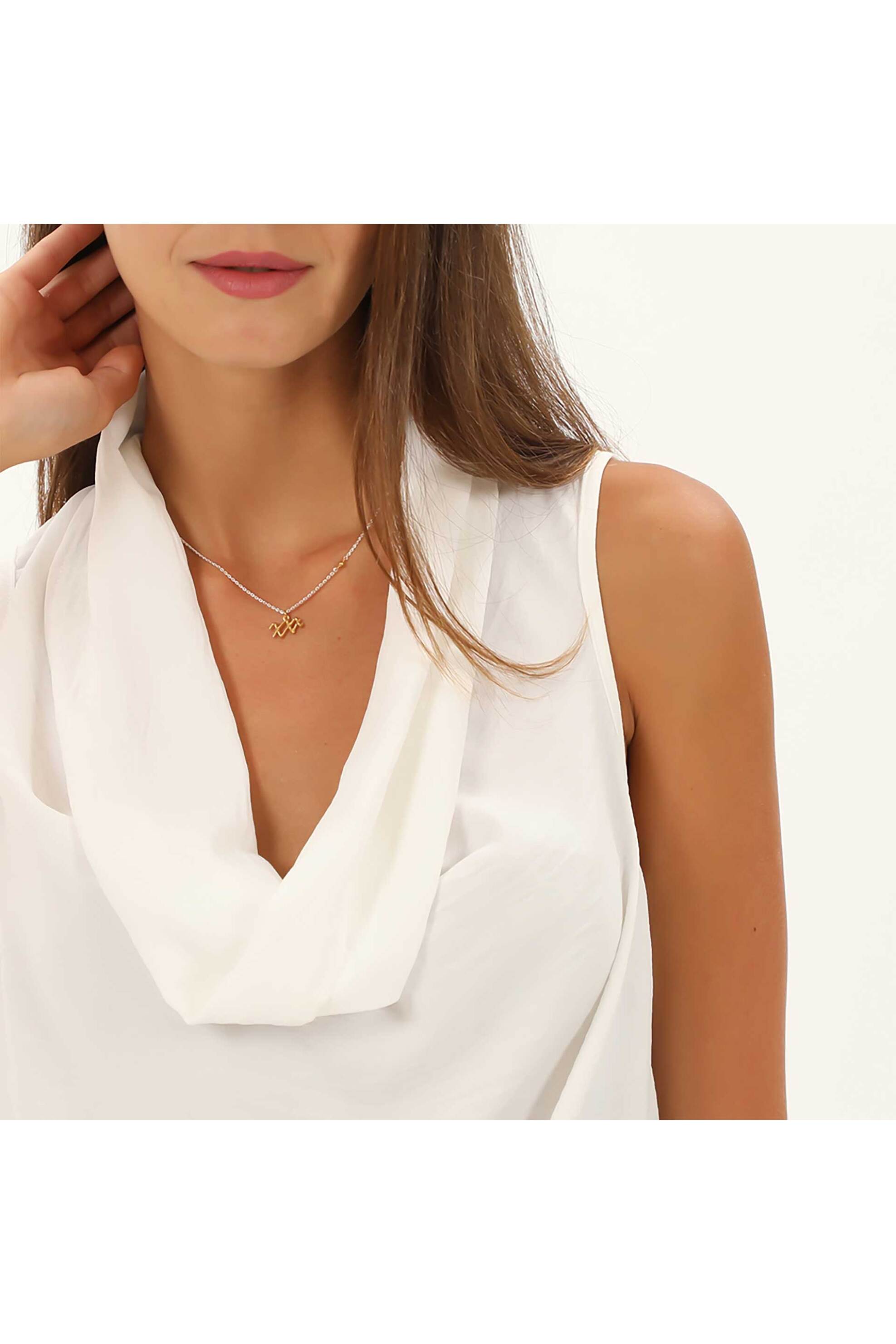 Folli Follie γυναικείο κοντό ασημένιο κολιέ με το ζώδιο Υδροχόος "Star Sign" - 1N23S086Y Ασημί φωτογραφία