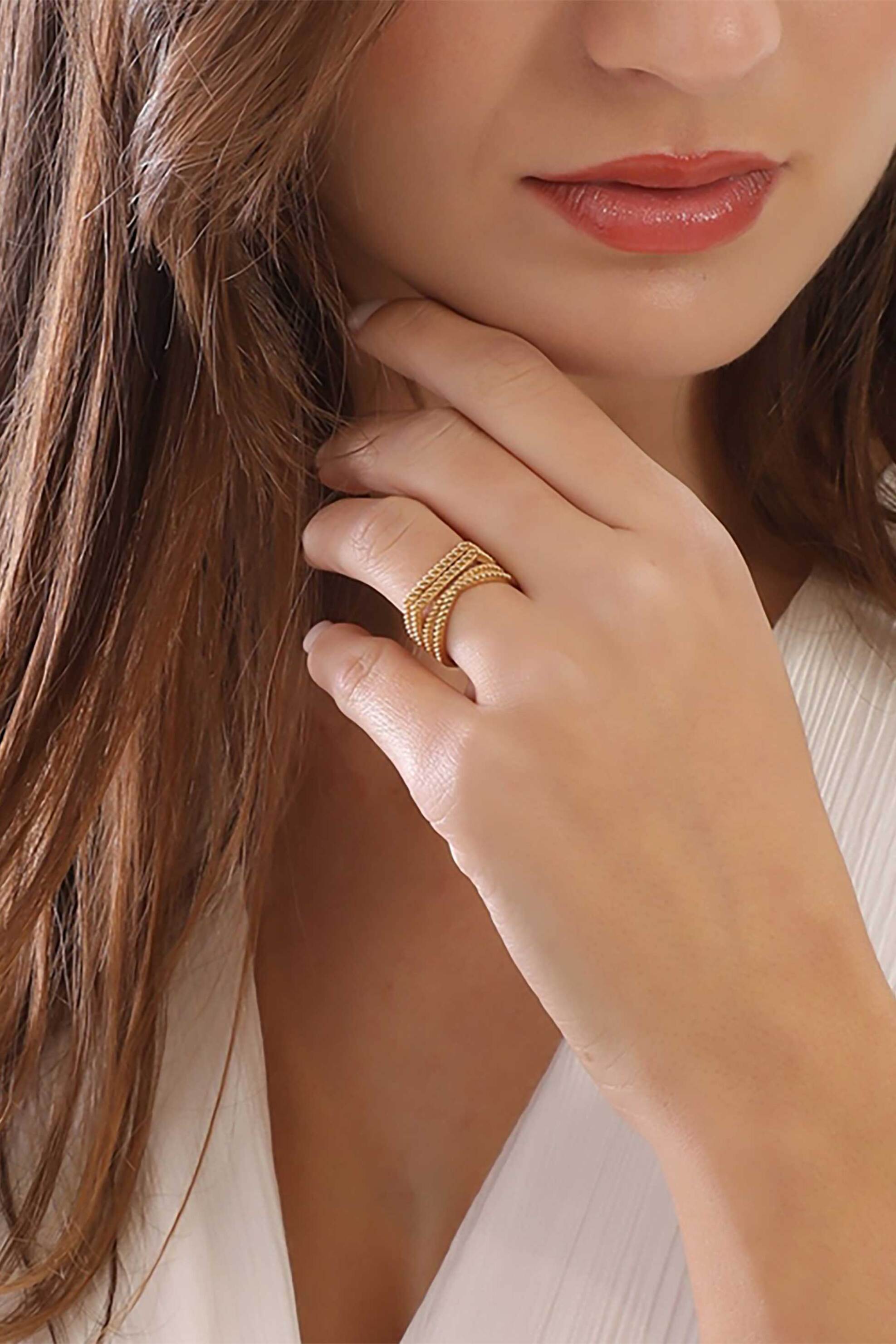 Folli Follie γυναικείο bulky επίχρυσο δαχτυλίδι τετραπλή βέρα "Vivid Symmetries" - 1R23S037Y Χρυσό φωτογραφία