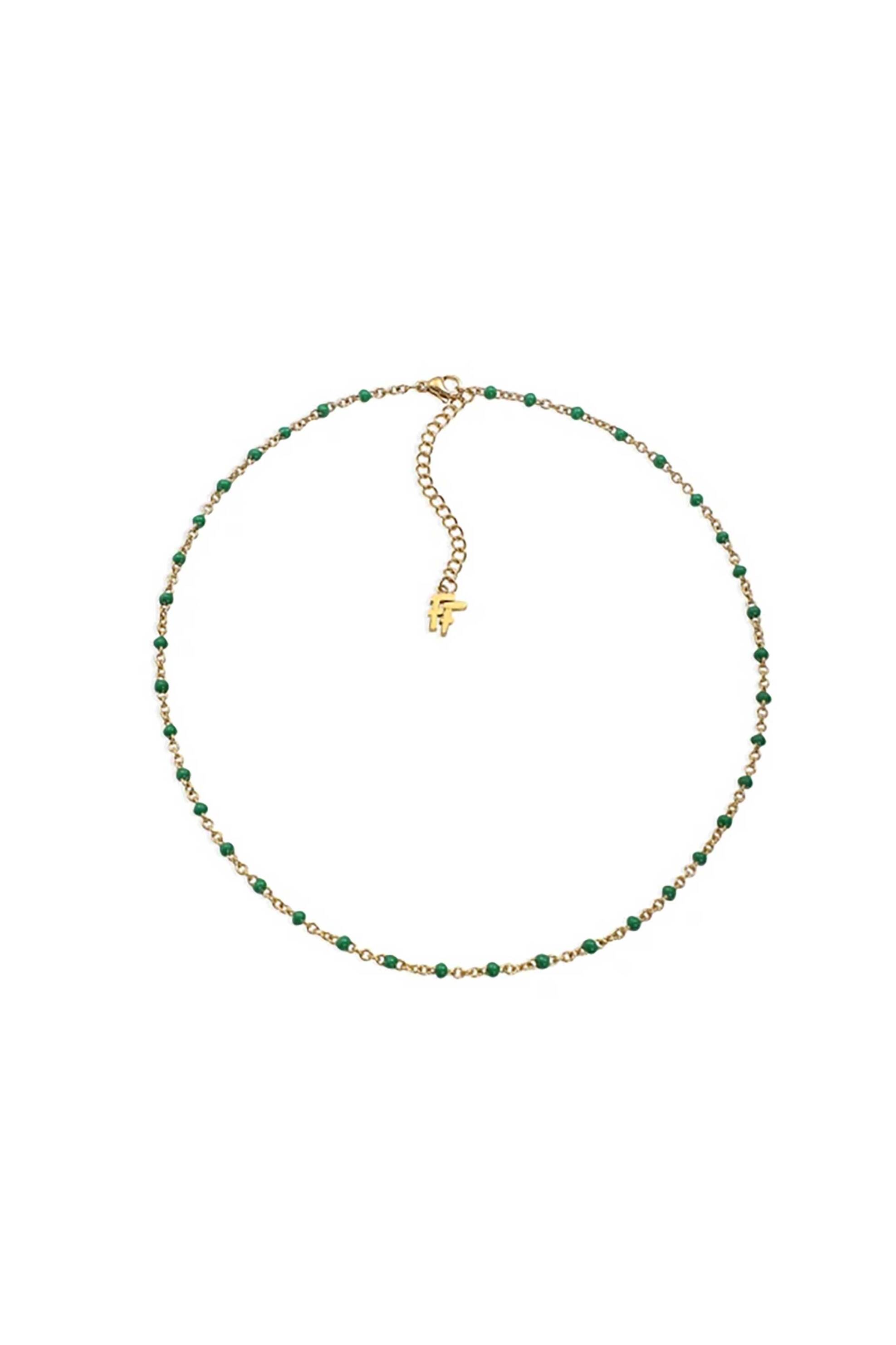 Folli Follie γυναικείο επίχρυσο κολιέ με πράσινο σμάλτο "Blissful Heart4Heart" - 1N23T097YE Πράσινο