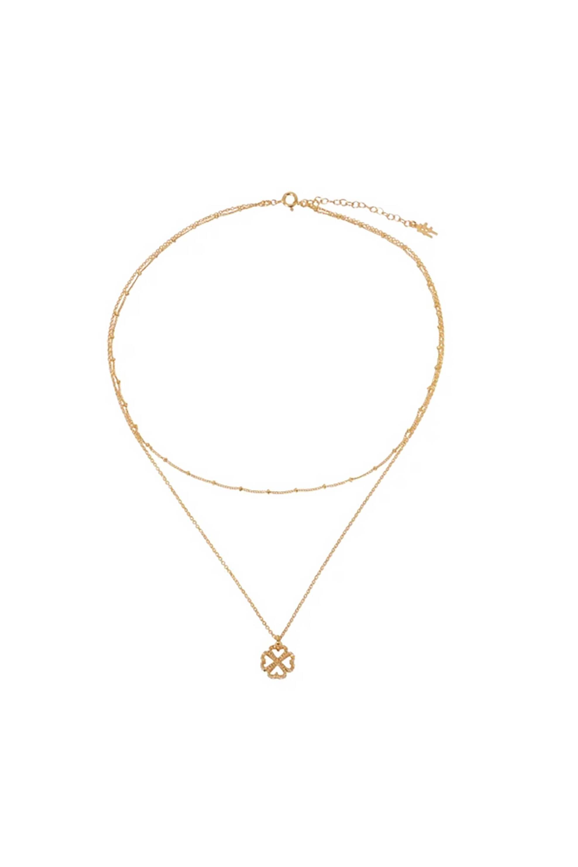 Folli Follie γυναικείο κοντό επίχρυσο κολιέ διπλή αλυσίδα με τέσσερις καρδιές ενωμένες "Hollow H4H" - 1N24S120Y Χρυσό