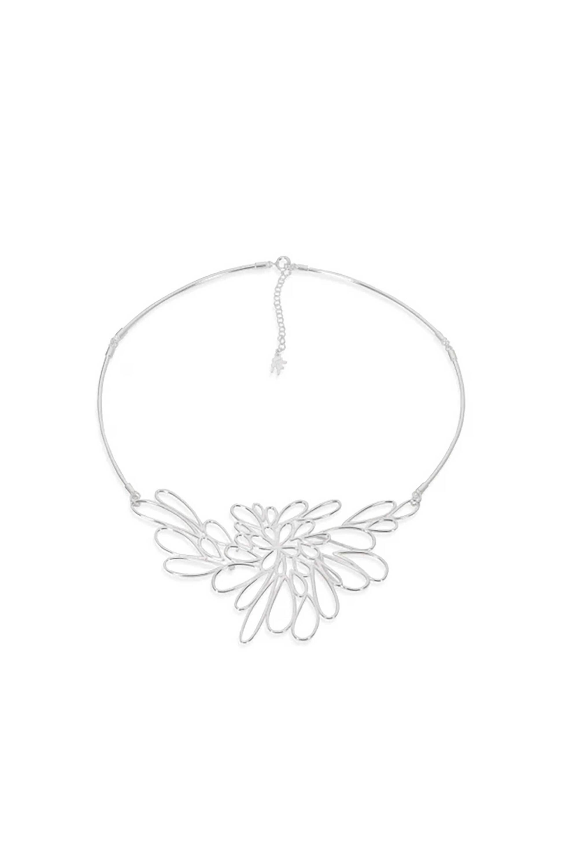 Folli Follie γυναικείο σταθερό κολιέ με σχέδιο από ενωμένα μοτίφ σταγόνας "Folia Sculpta" - 1N24S151 Ασημί