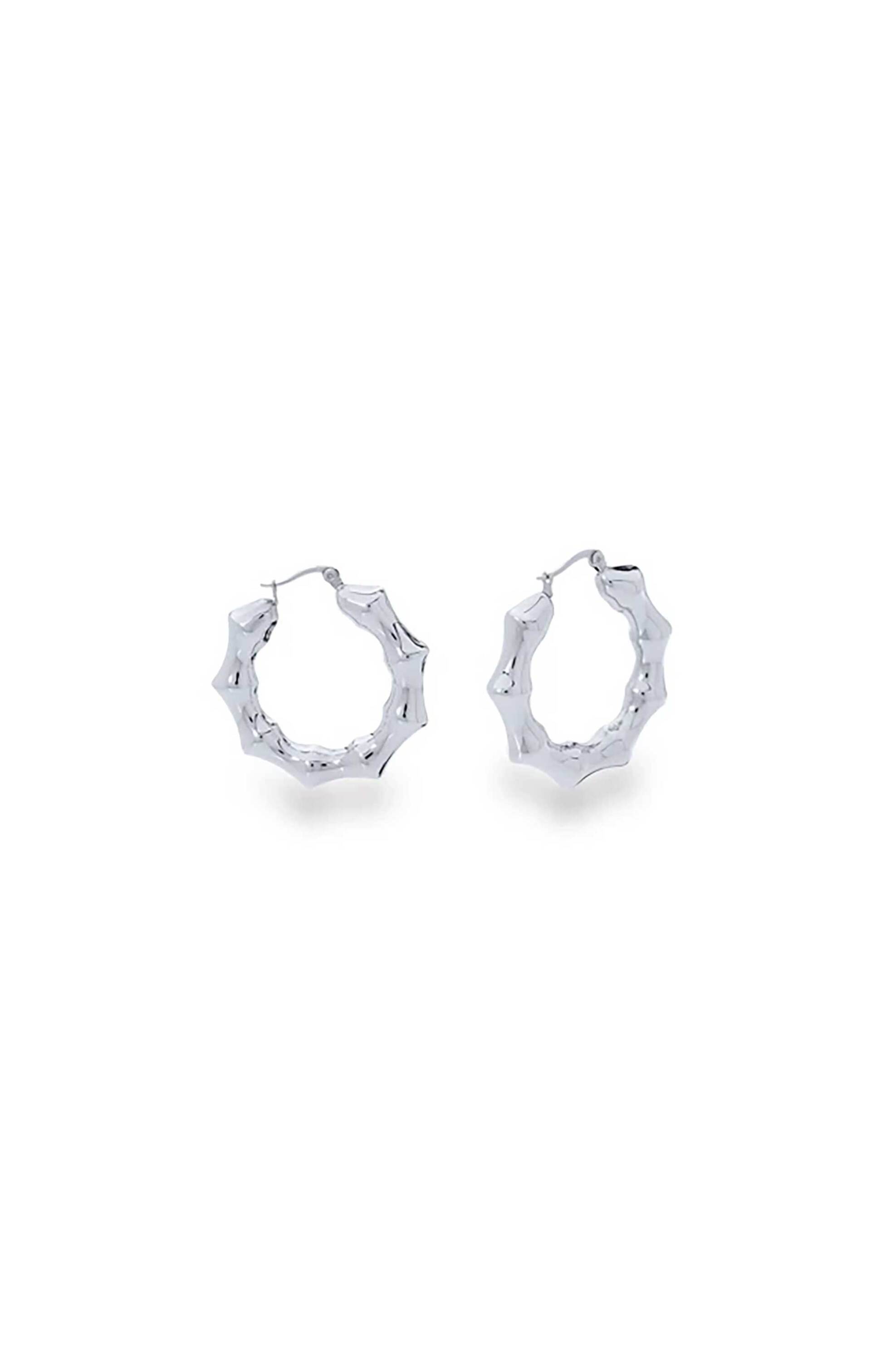 Folli Follie γυναικεία σκουλαρίκια κρίκοι με σχέδιο bamboo "Hoops!" - 1E24F119 Ασημί