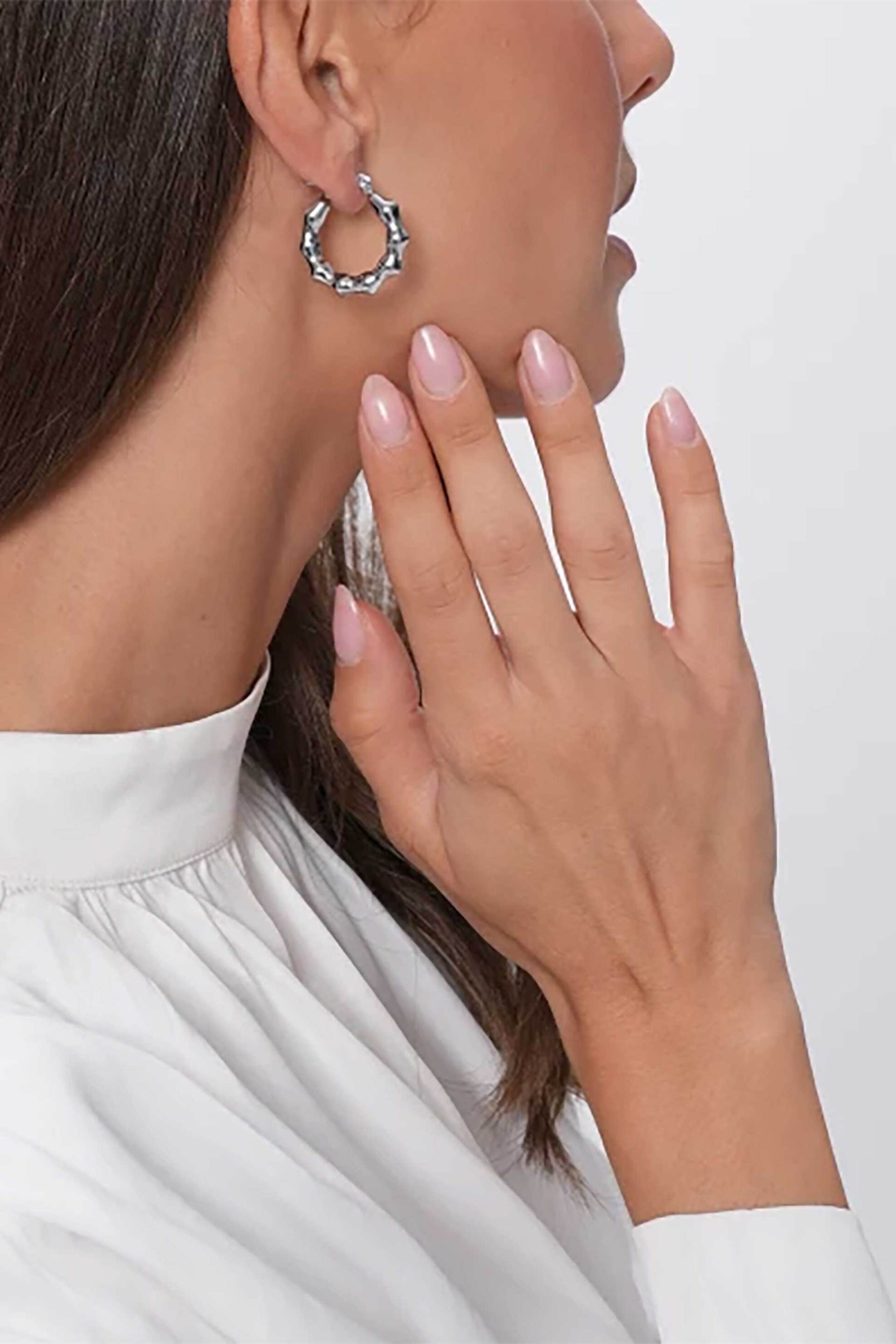 Folli Follie Γυναικεία Σκουλαρίκια Κρίκοι με Σχέδιο Bamboo Hoops! - 1E24F119 Ασημί