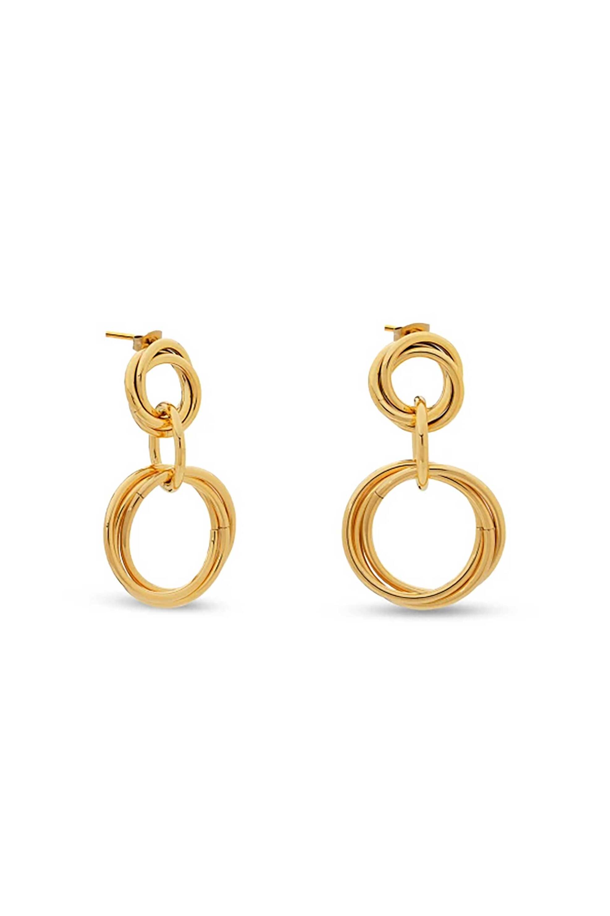 Folli Follie γυναικεία καρφωτά σκουλαρίκια με στρογγυλούς κρεμαστούς κρίκους "Hoops!" - 1E24T120Y Χρυσό